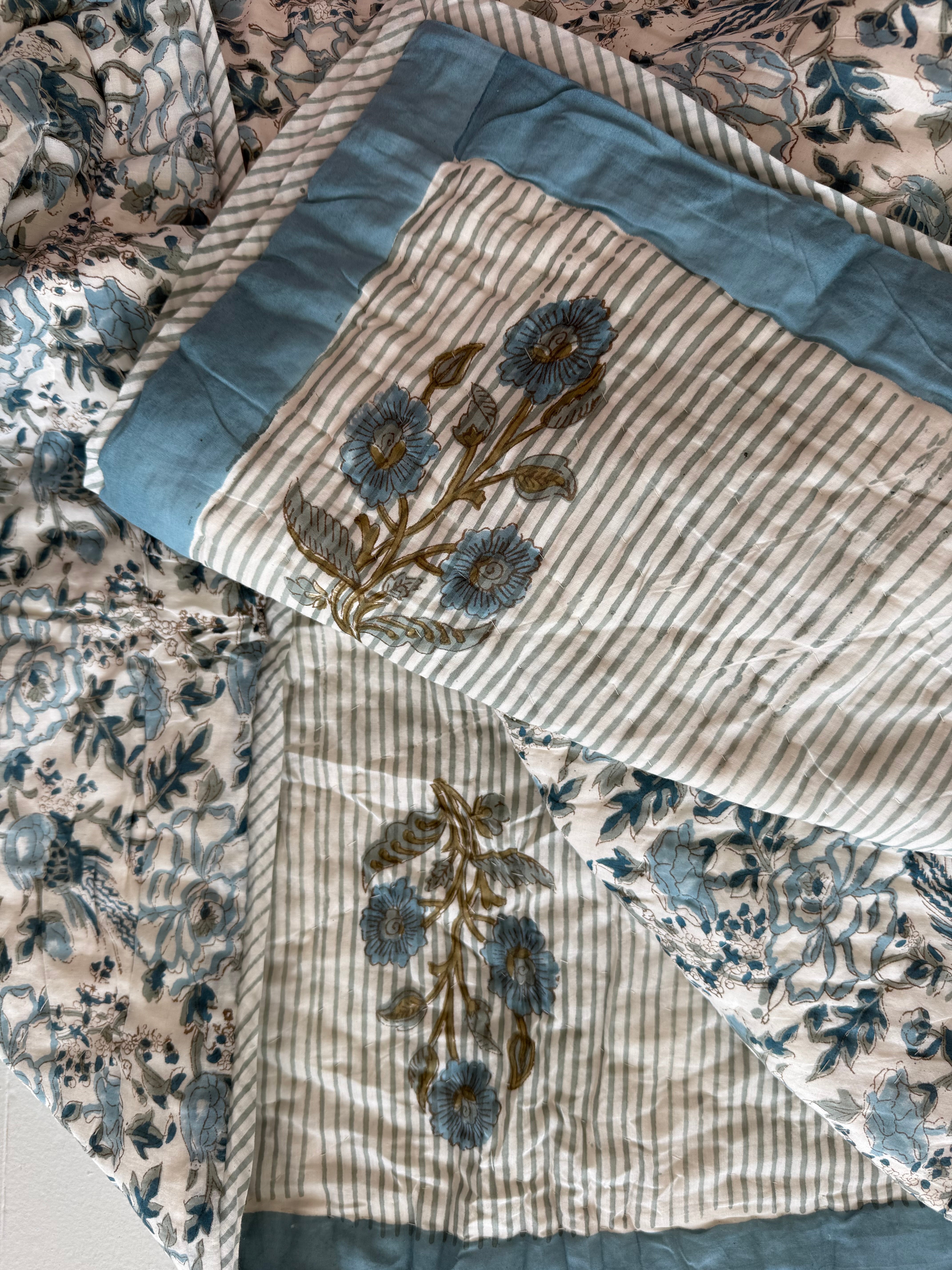 Royal King Quilt - Organic Cotton - Blue Mughal
