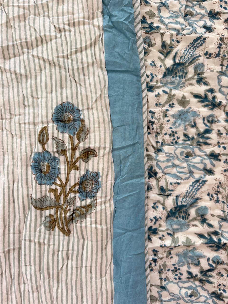 Royal King Quilt - Organic Cotton - Blue Mughal