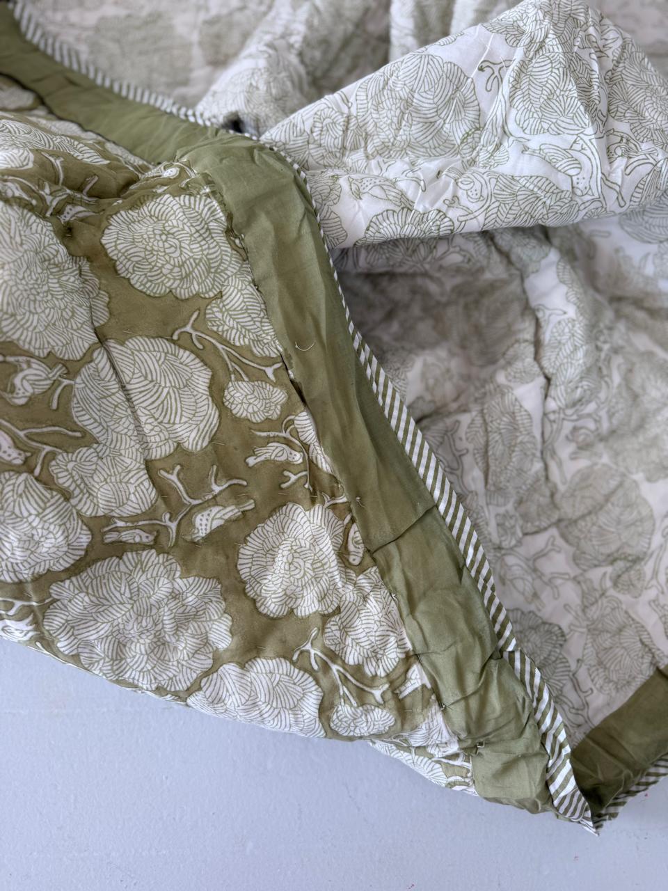 Royal King Quilt - Organic Cotton - Green Bird