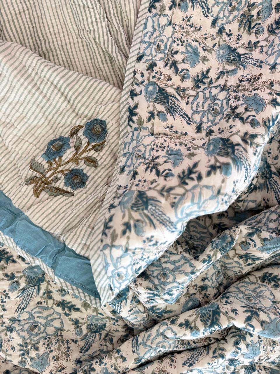 Royal King Quilt - Organic Cotton - Blue Mughal