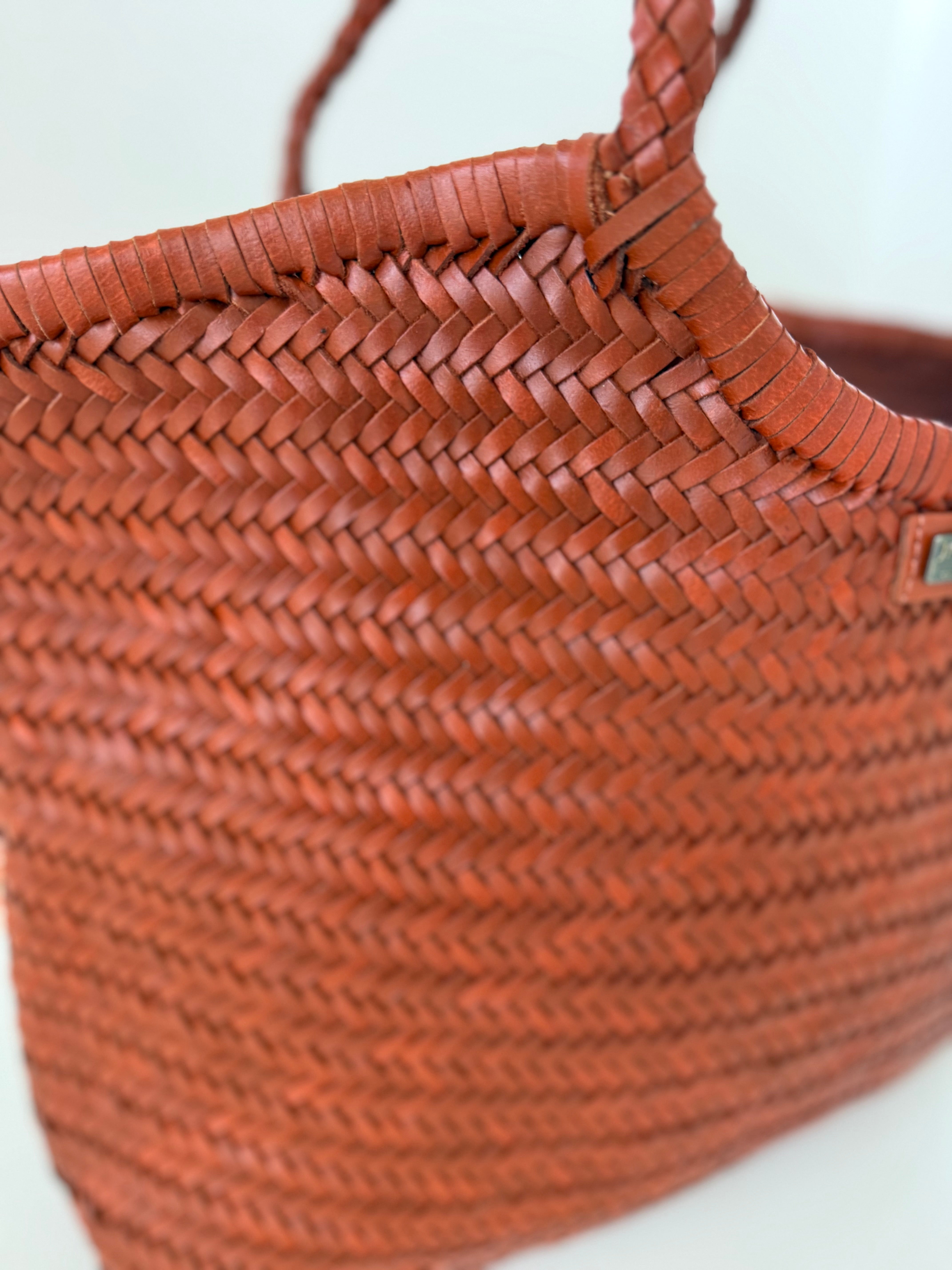 Large Leather Braided Bag - Rust