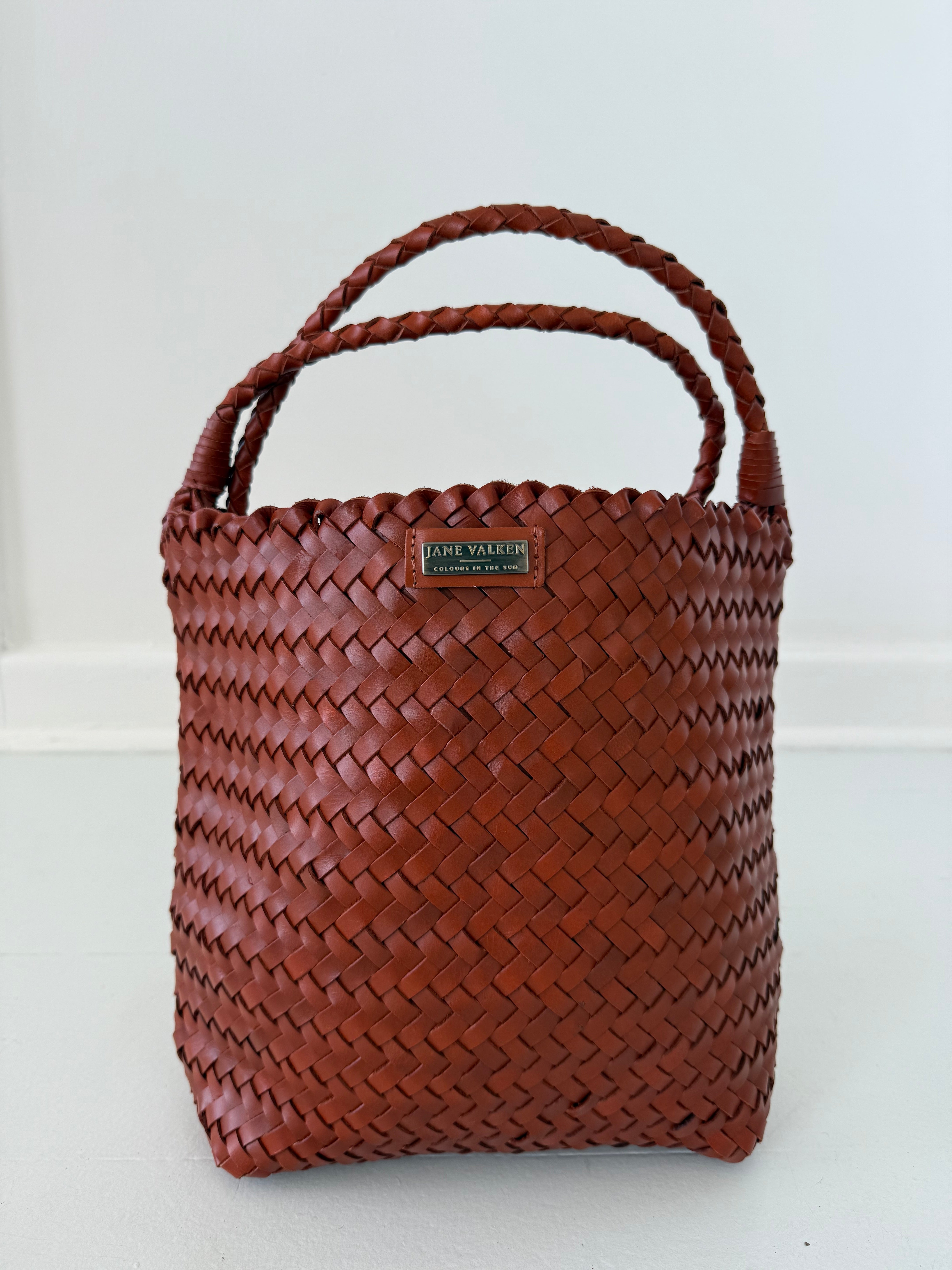 Medium Sling Leather Braided Bag - Rust