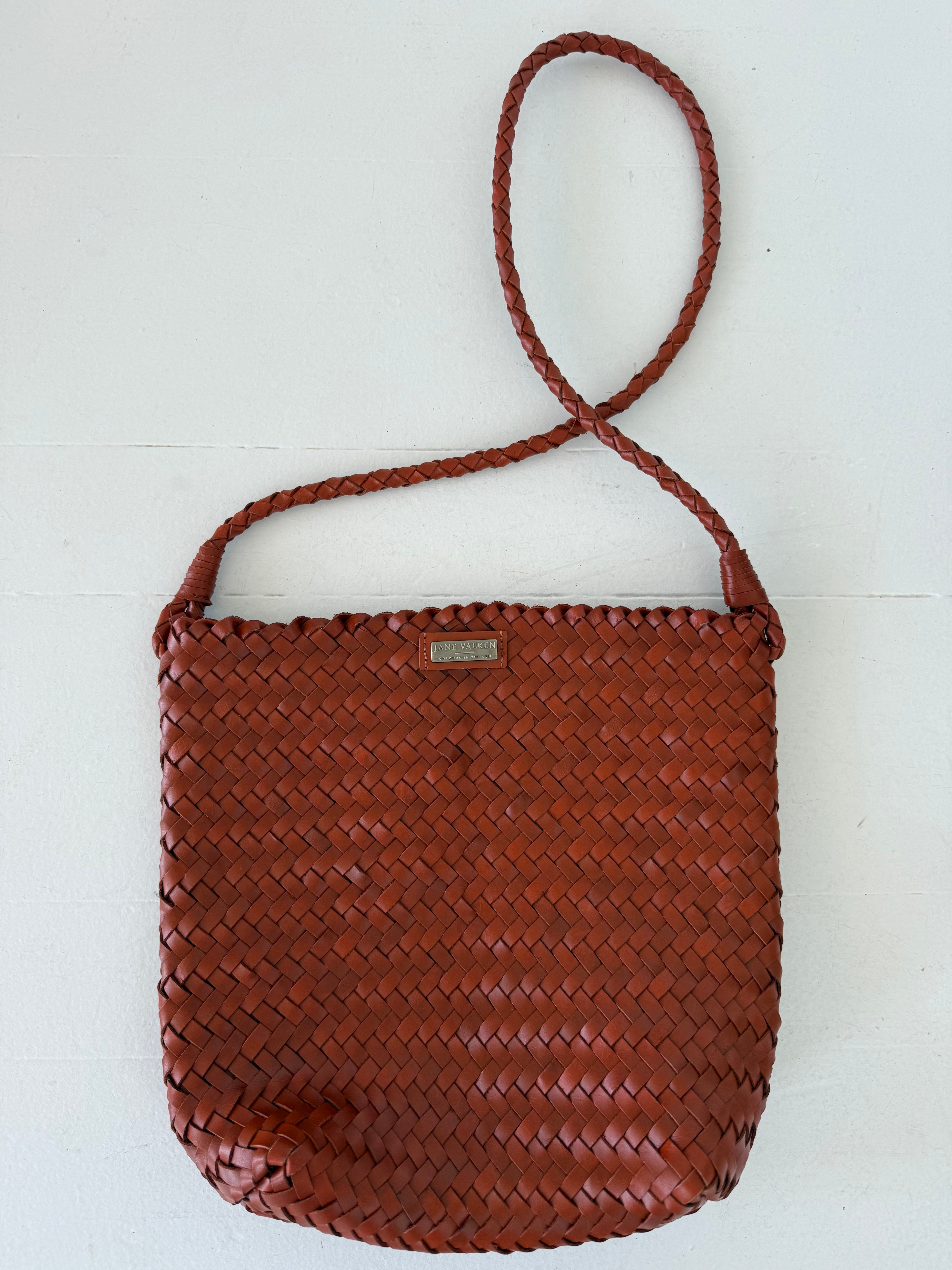 Medium Sling Leather Braided Bag - Rust