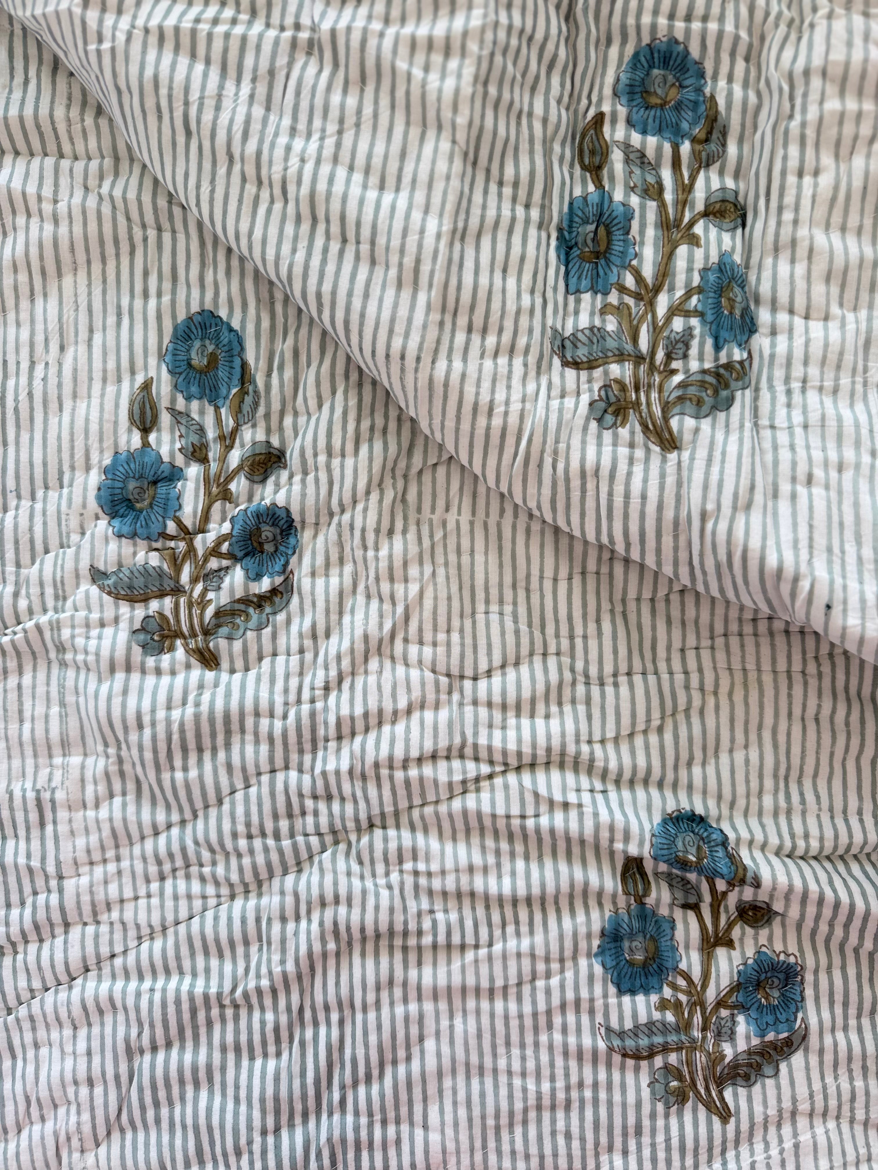 Royal King Quilt - Organic Cotton - Blue Mughal