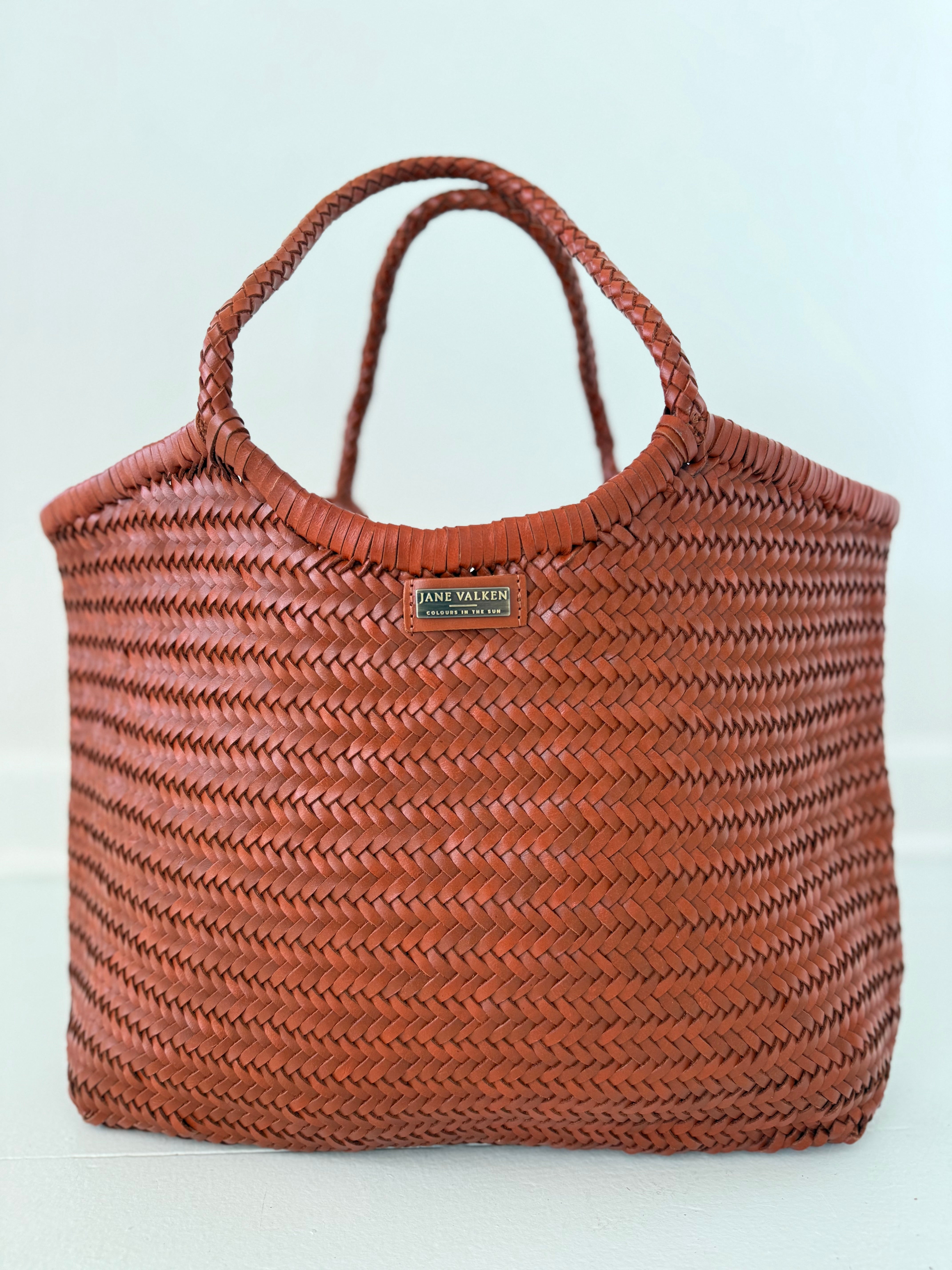 Large Leather Braided Bag - Rust