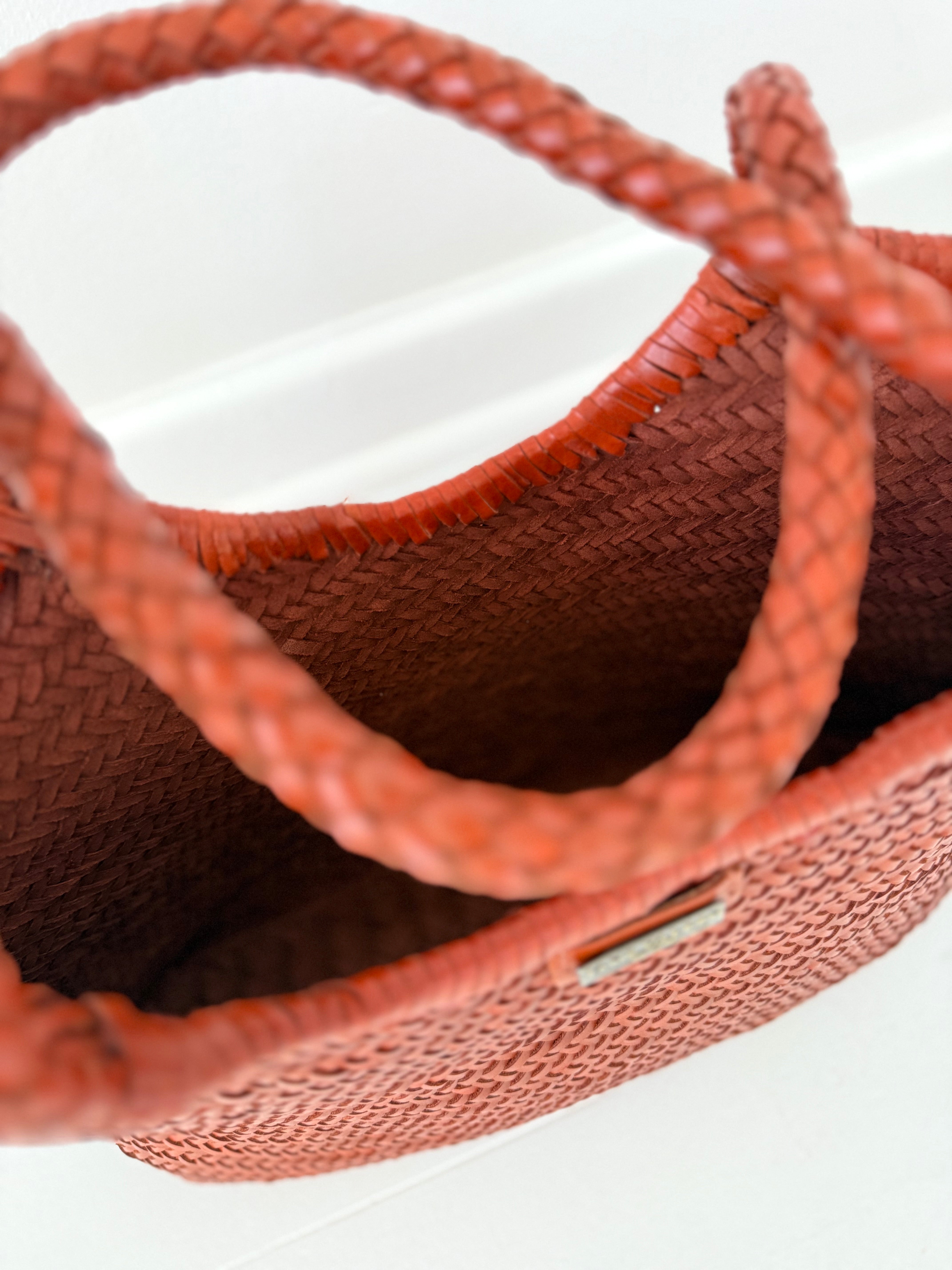 Large Leather Braided Bag - Rust