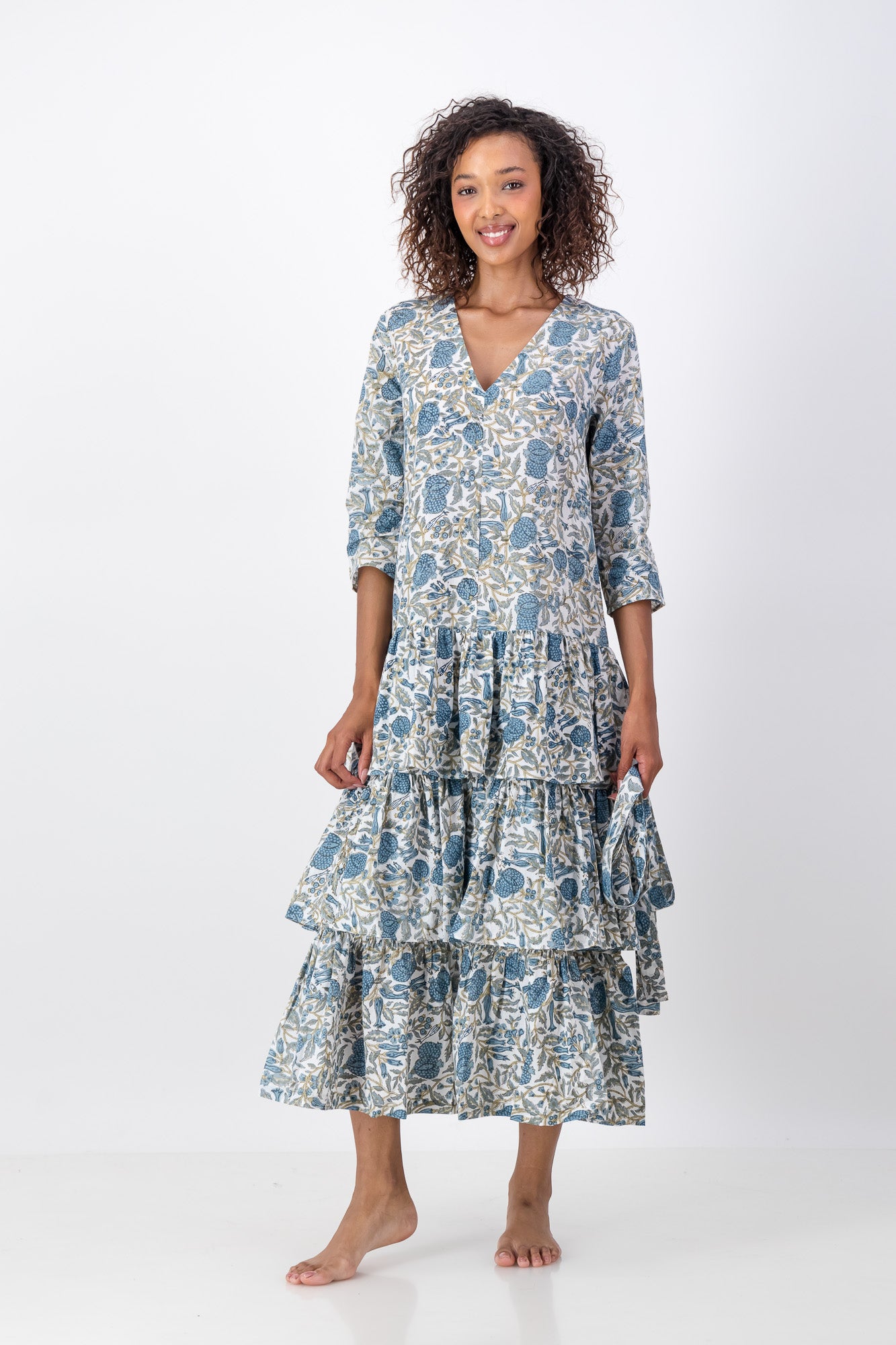 Fish Tail Dress - Vintage Denim Bloom