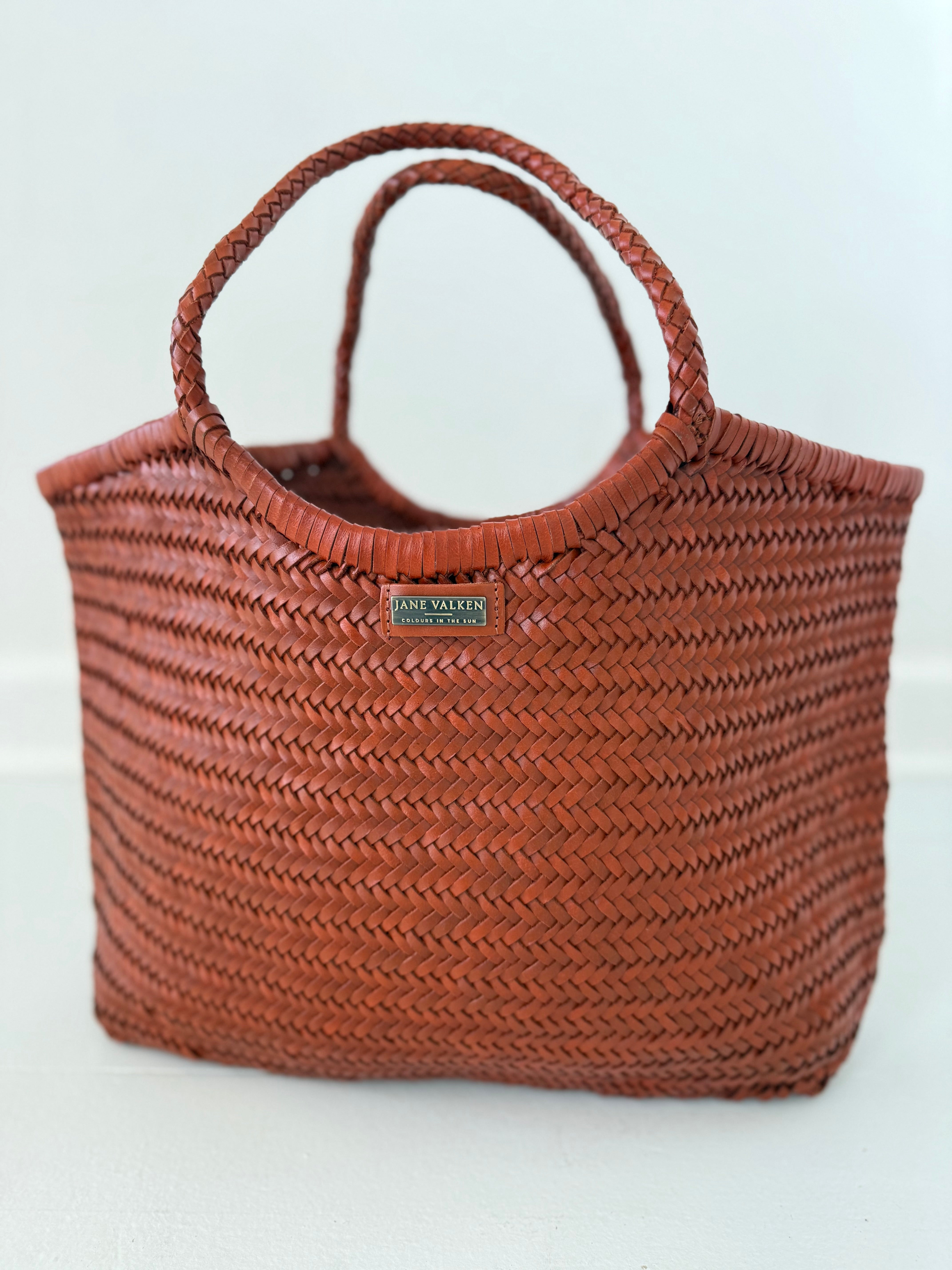 Large Leather Braided Bag - Rust