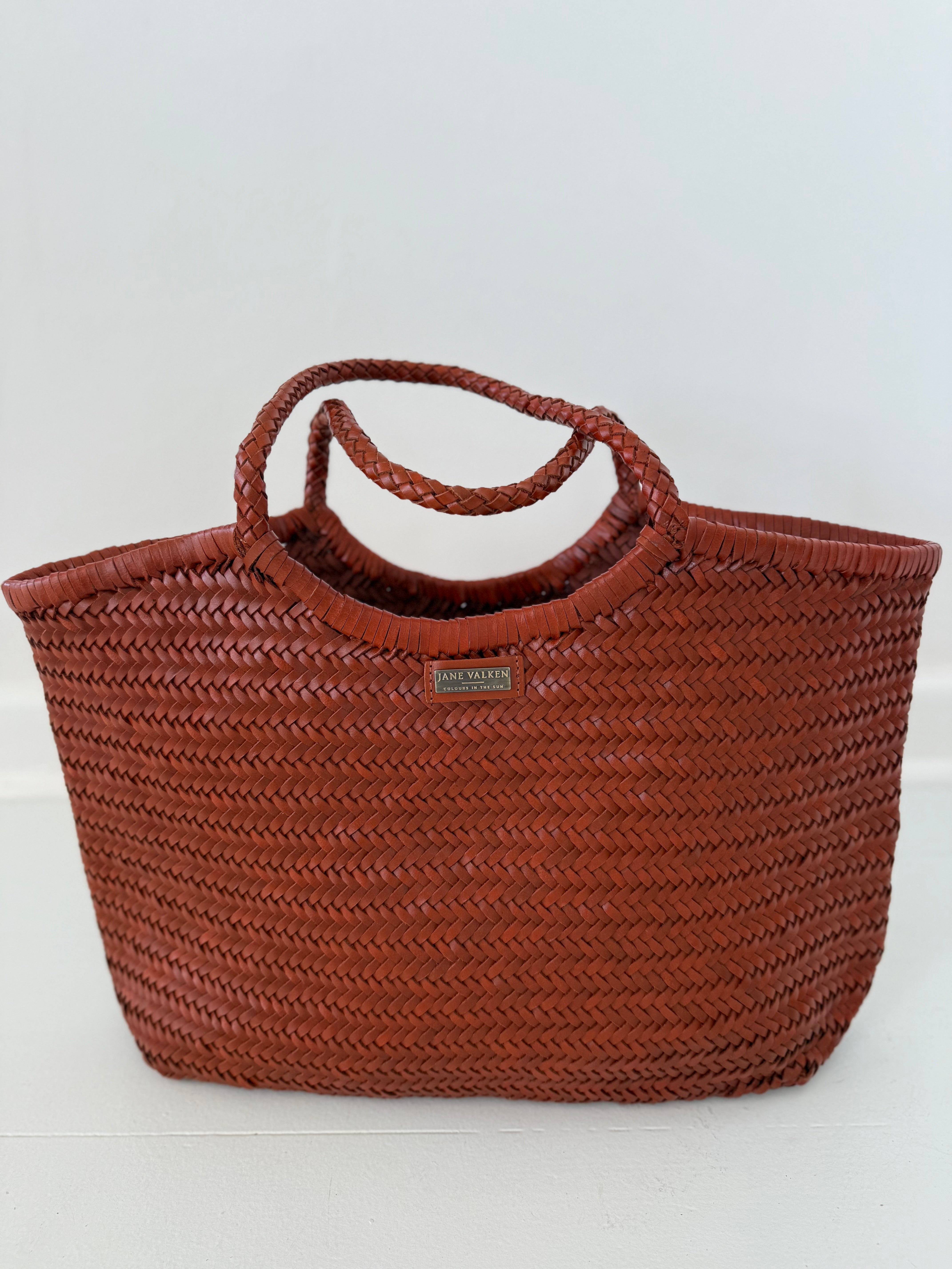 Large Leather Braided Bag - Rust
