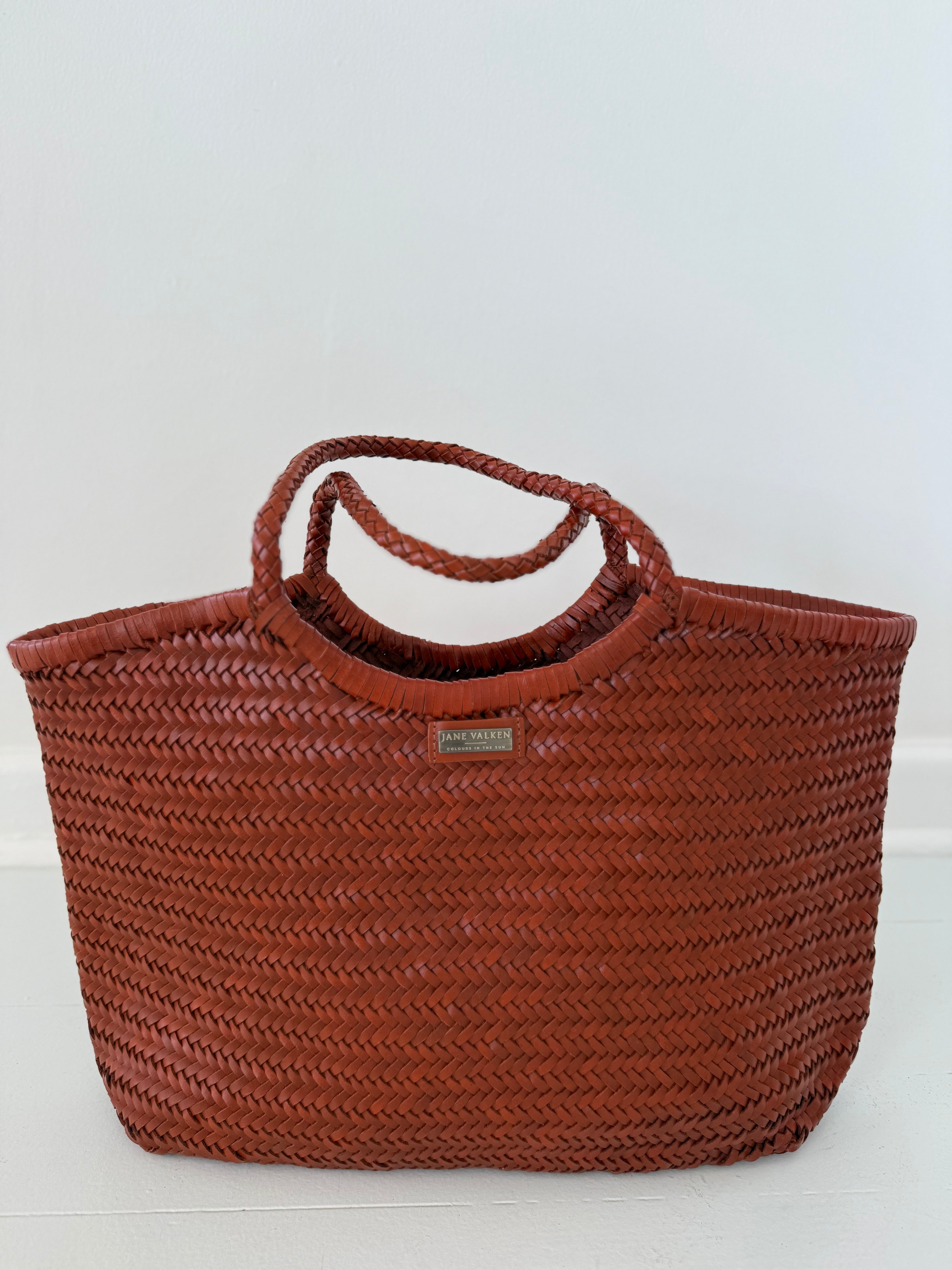 Large Leather Braided Bag - Rust