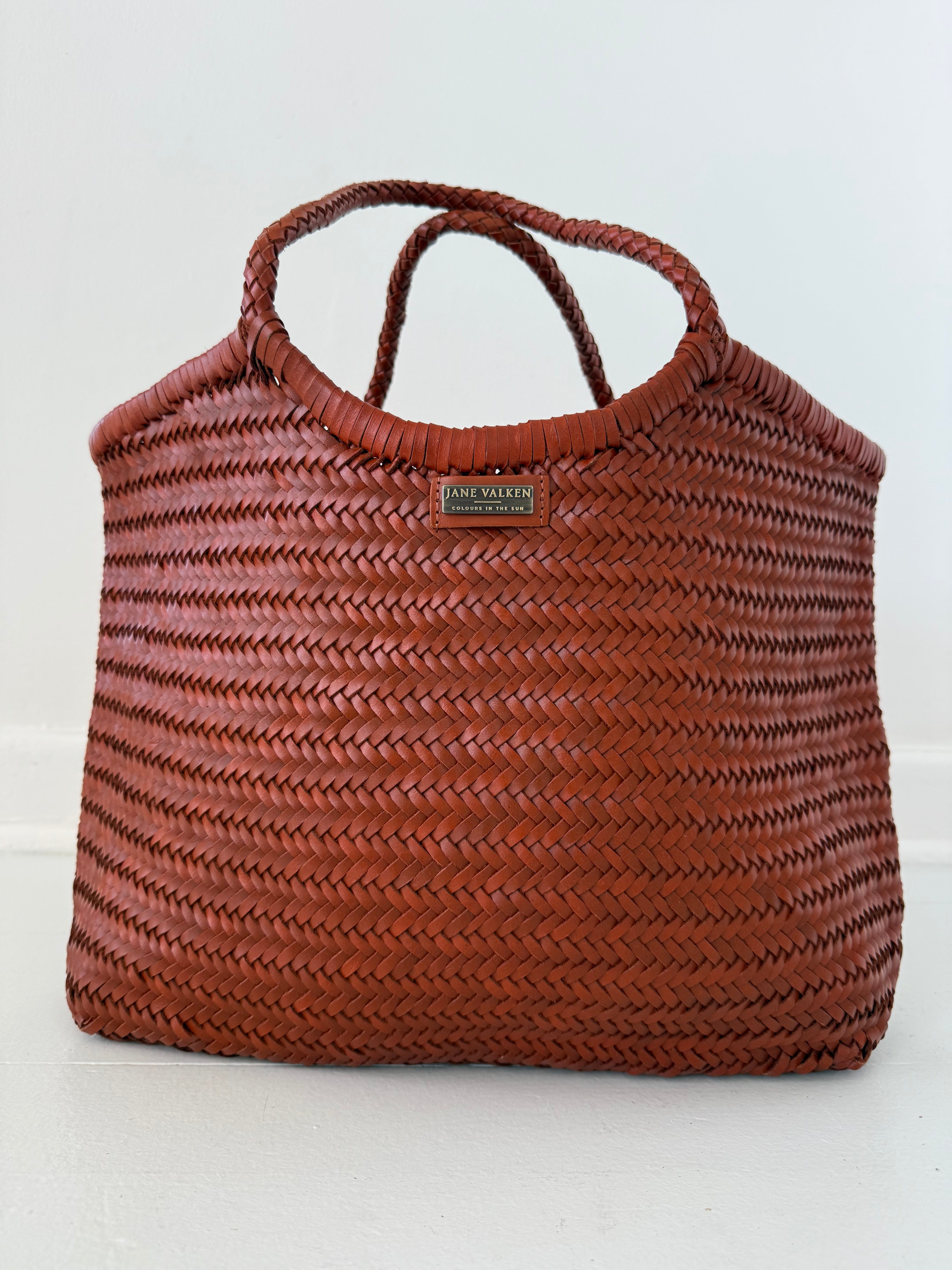 Large Leather Braided Bag - Rust