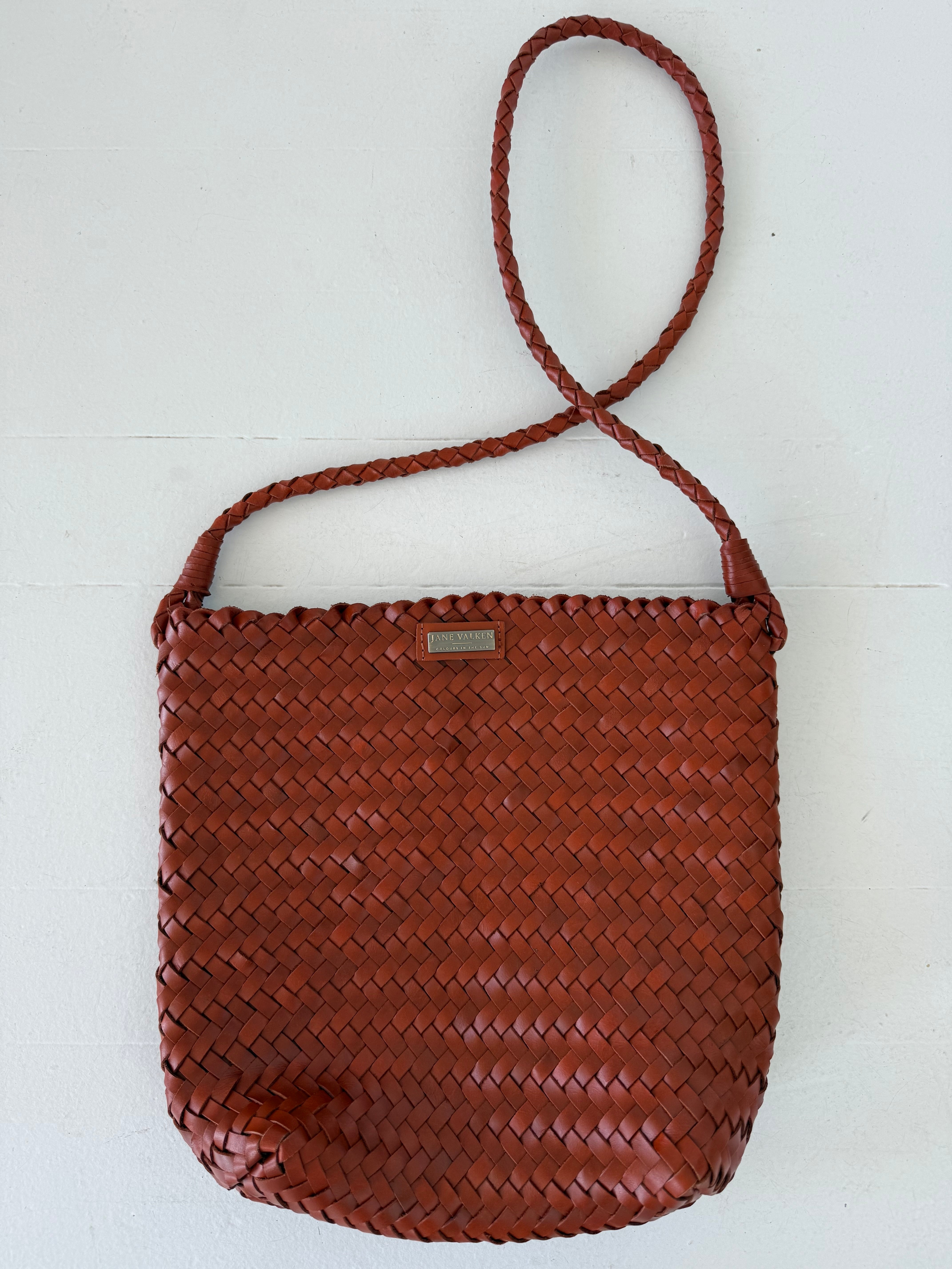 Medium Sling Leather Braided Bag - Rust