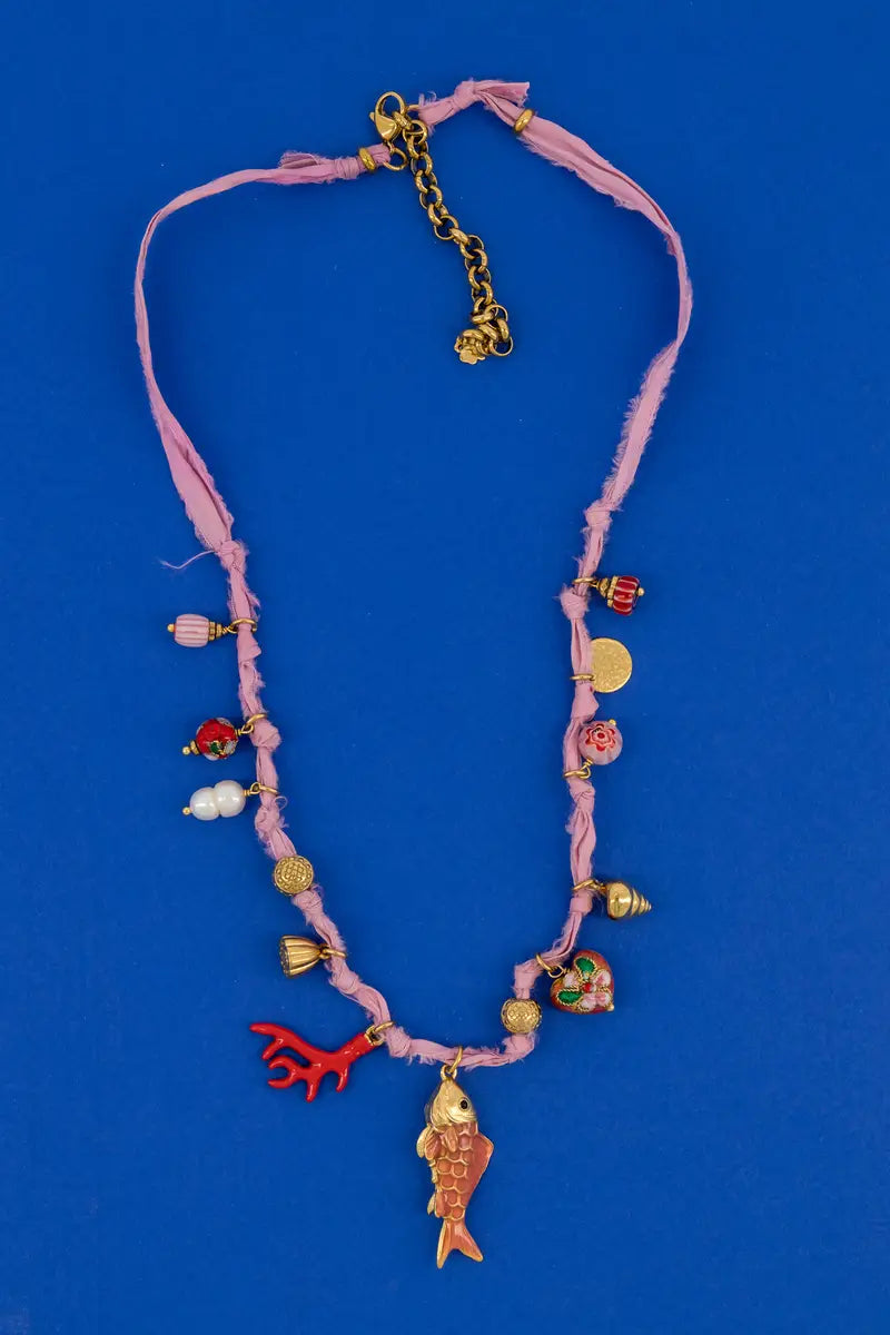 Fish Ribbon Necklace - Soft Pink