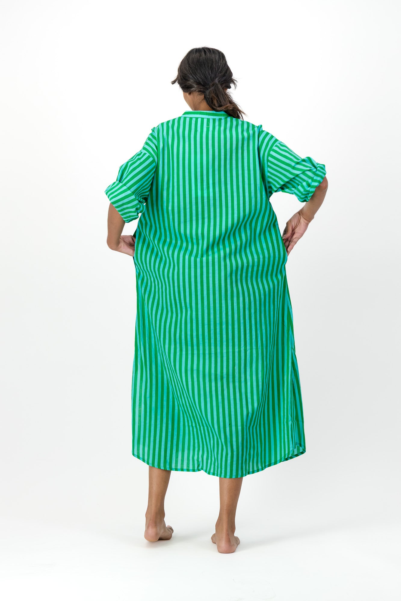 Madeline Dress - Green & Blue Stripe