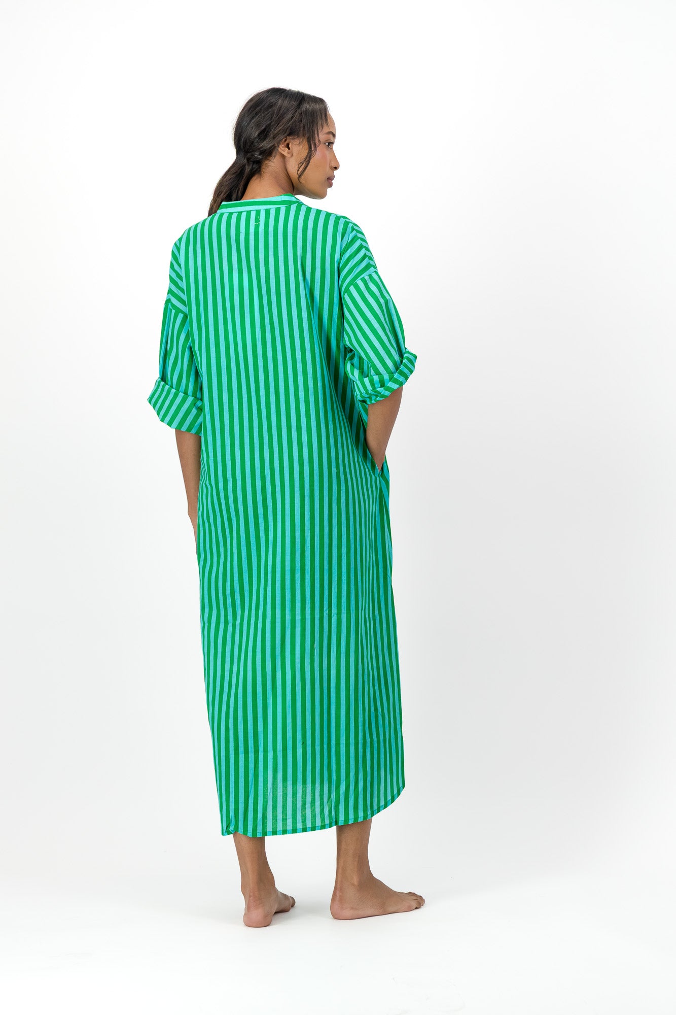 Madeline Dress - Green & Blue Stripe