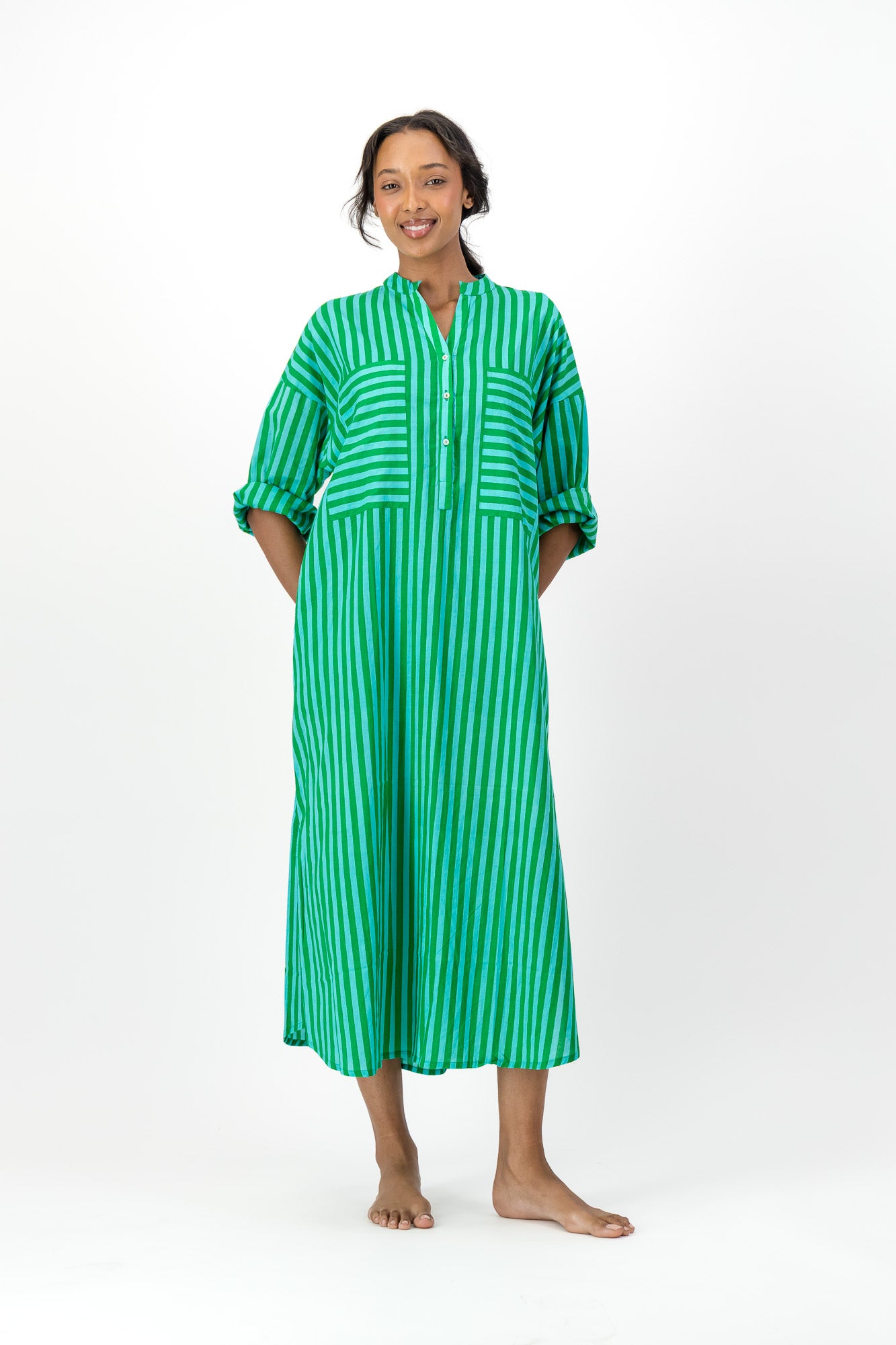 Madeline Dress - Green & Blue Stripe