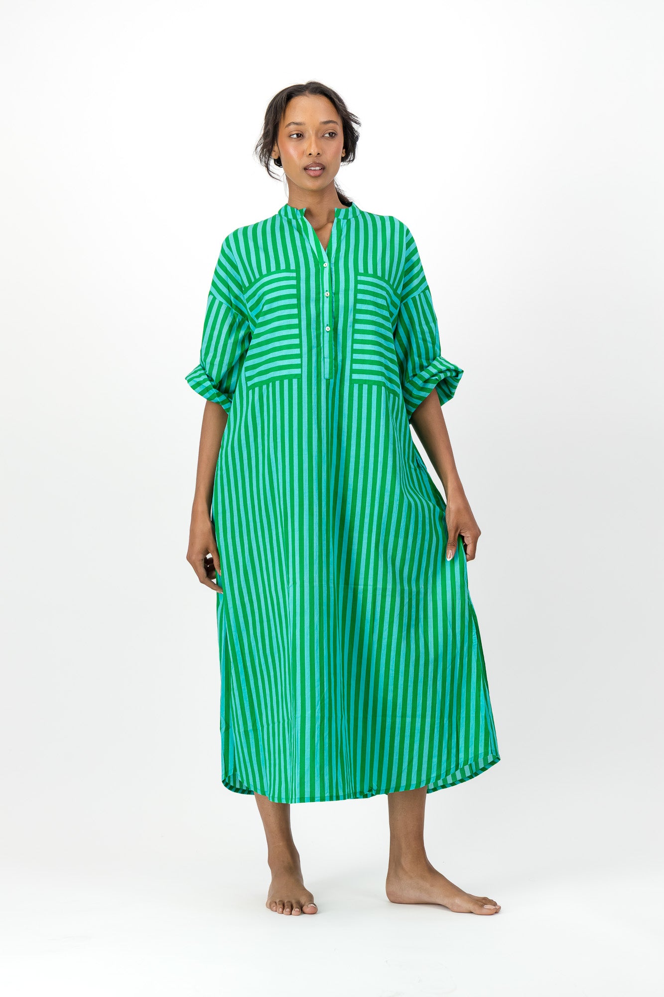 Madeline Dress - Green & Blue Stripe