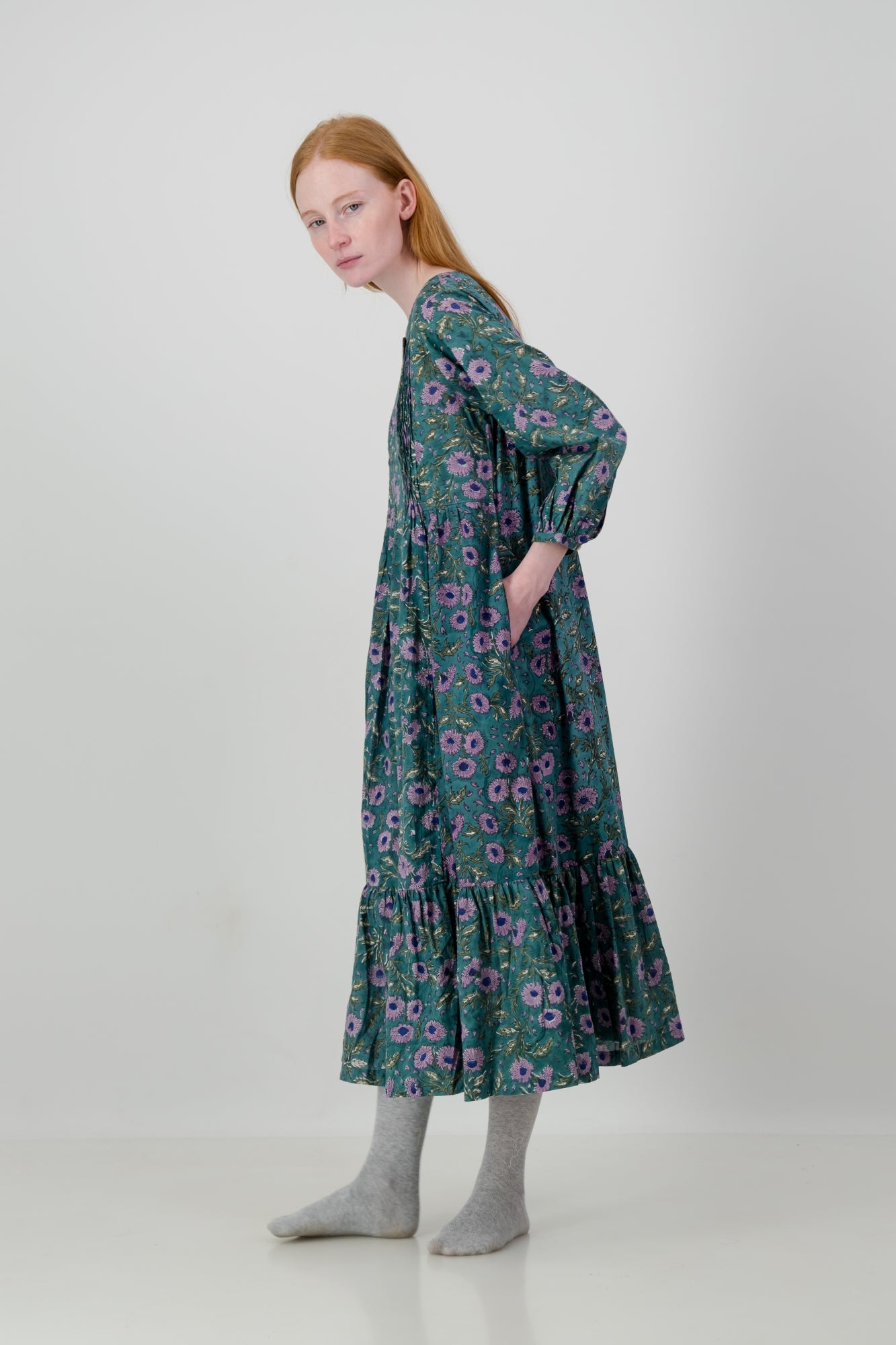 Neave Block Pleated - Green Flower