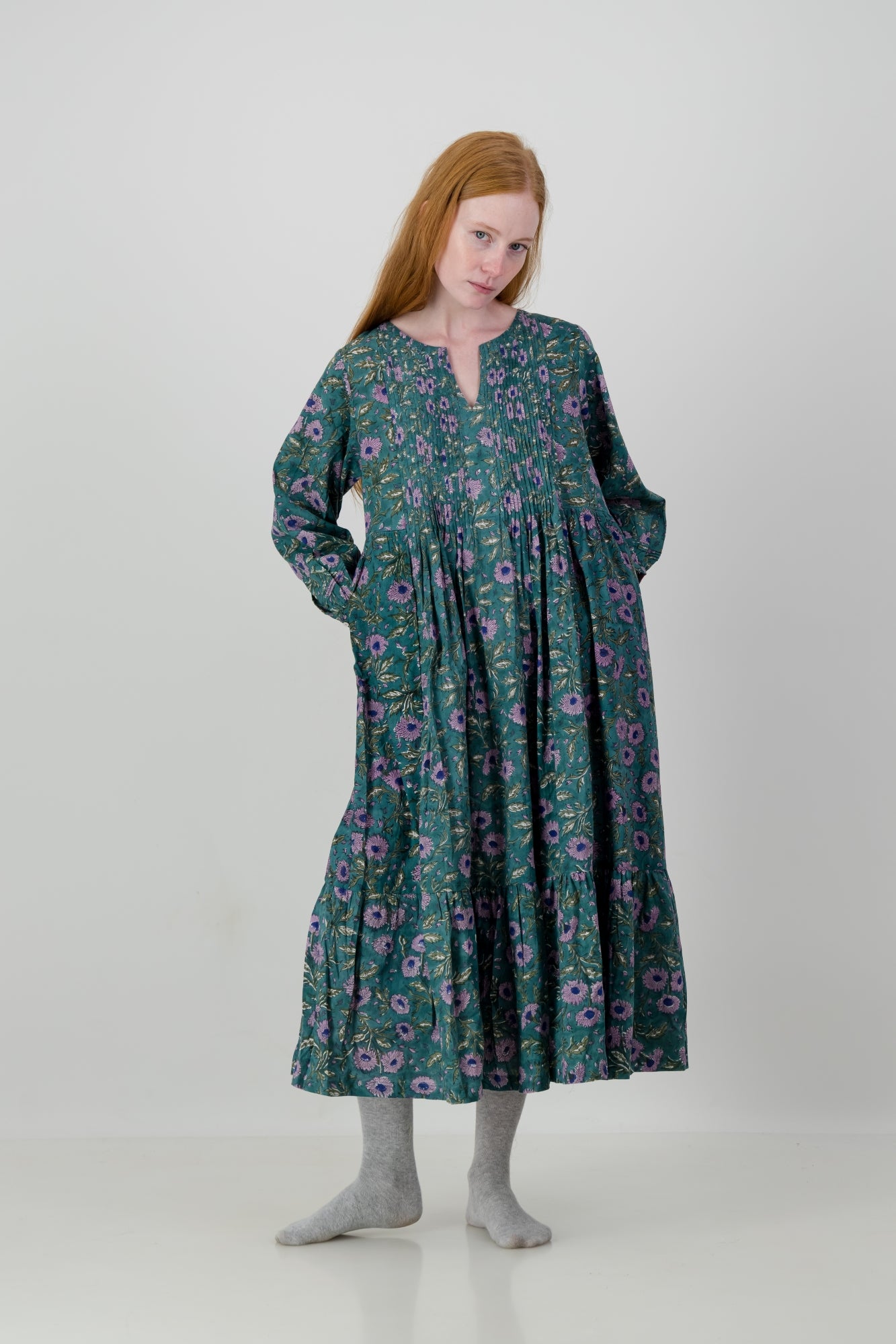 Neave Block Pleated - Green Flower