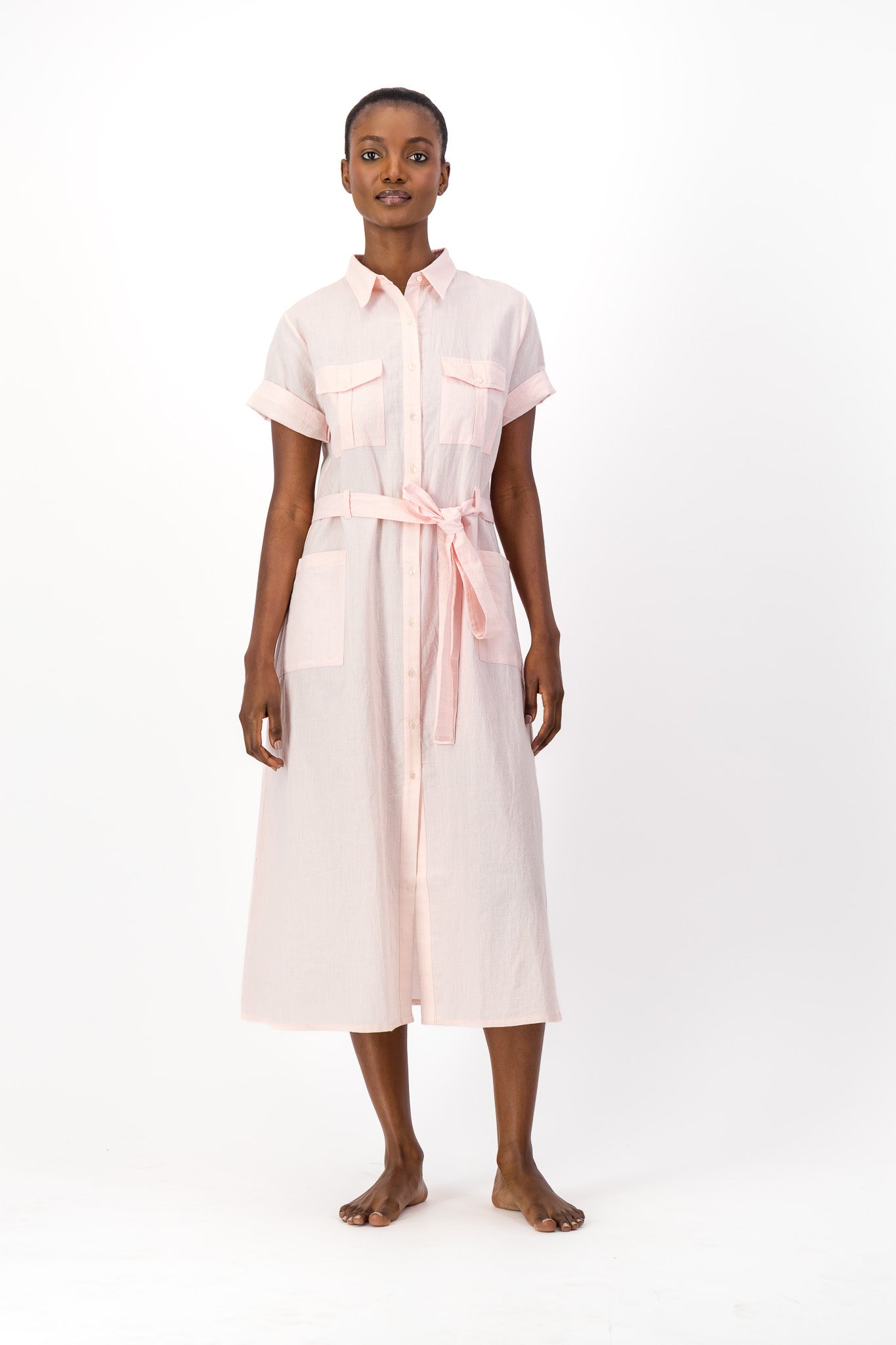 Safari Shirt Dress Handloom - Soft Pink