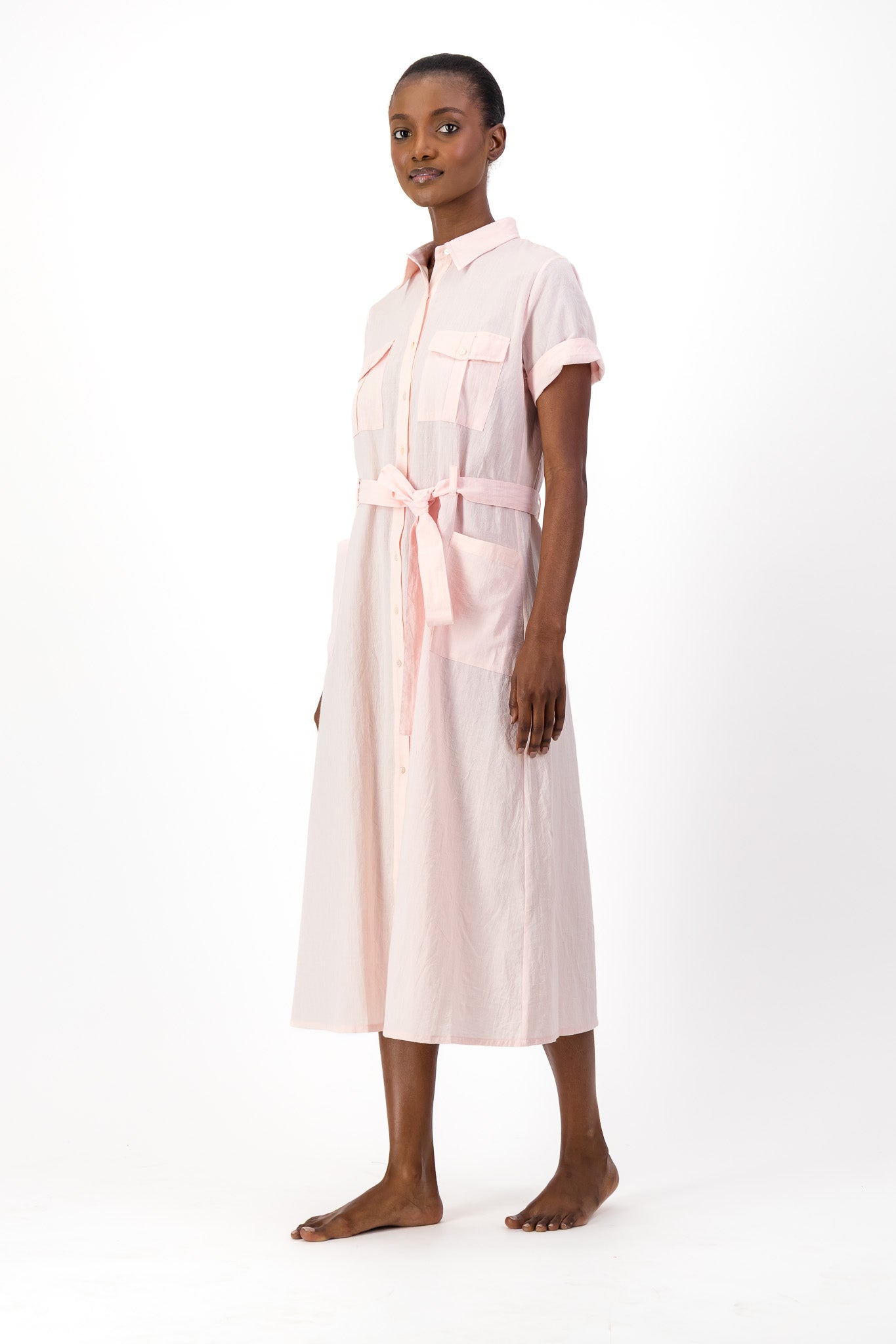 Safari Shirt Dress Handloom - Soft Pink