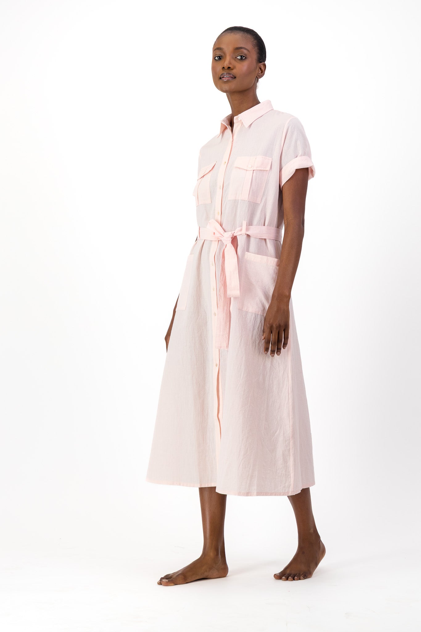 Safari Shirt Dress Handloom - Soft Pink
