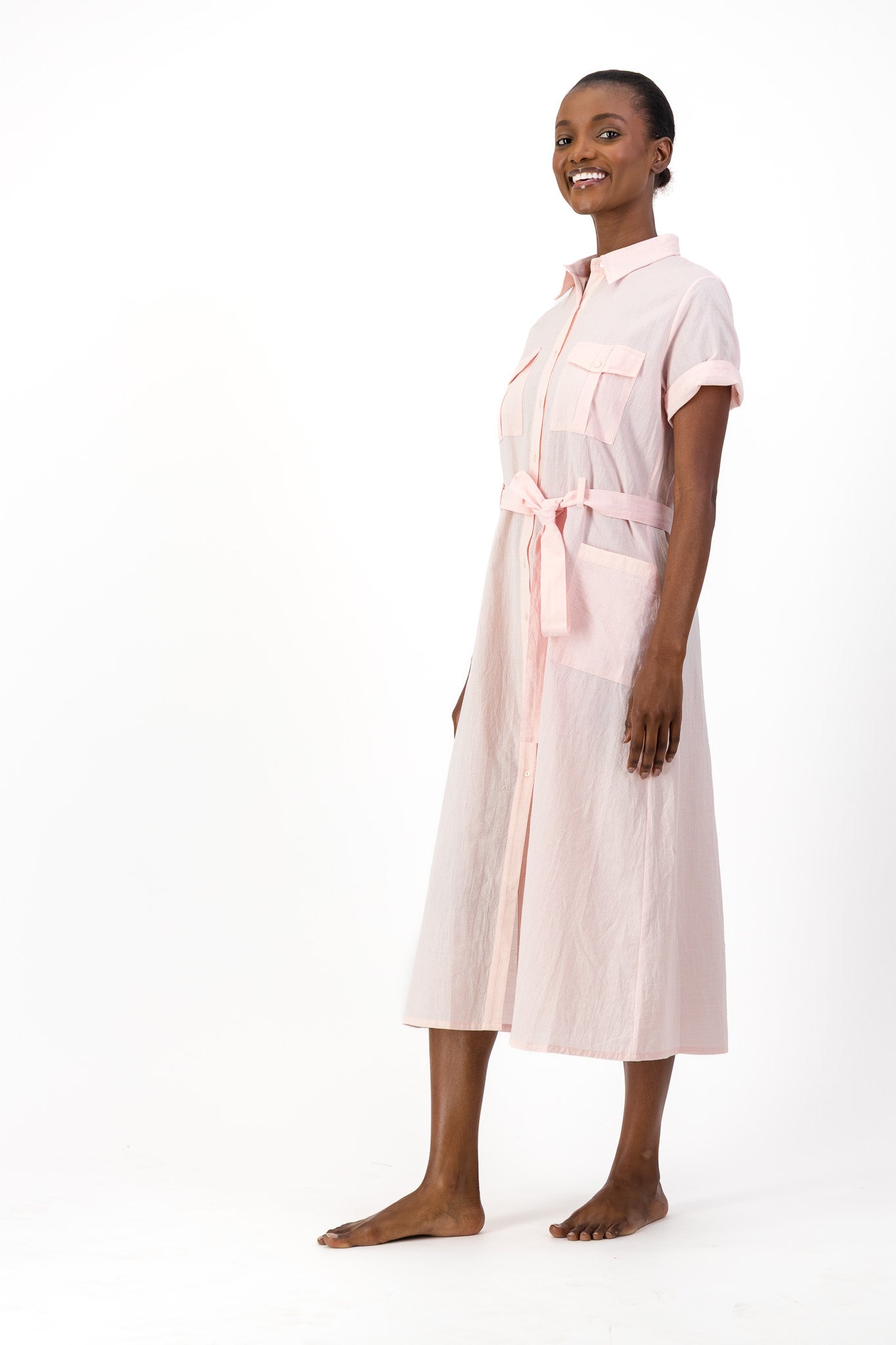 Safari Shirt Dress Handloom - Soft Pink