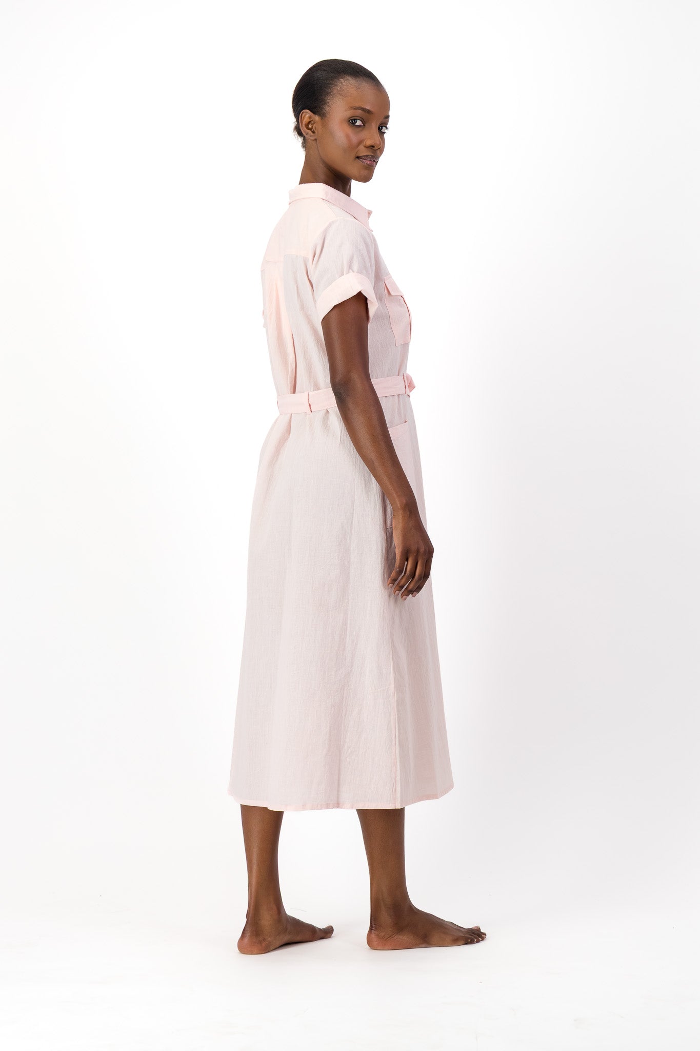 Safari Shirt Dress Handloom - Soft Pink