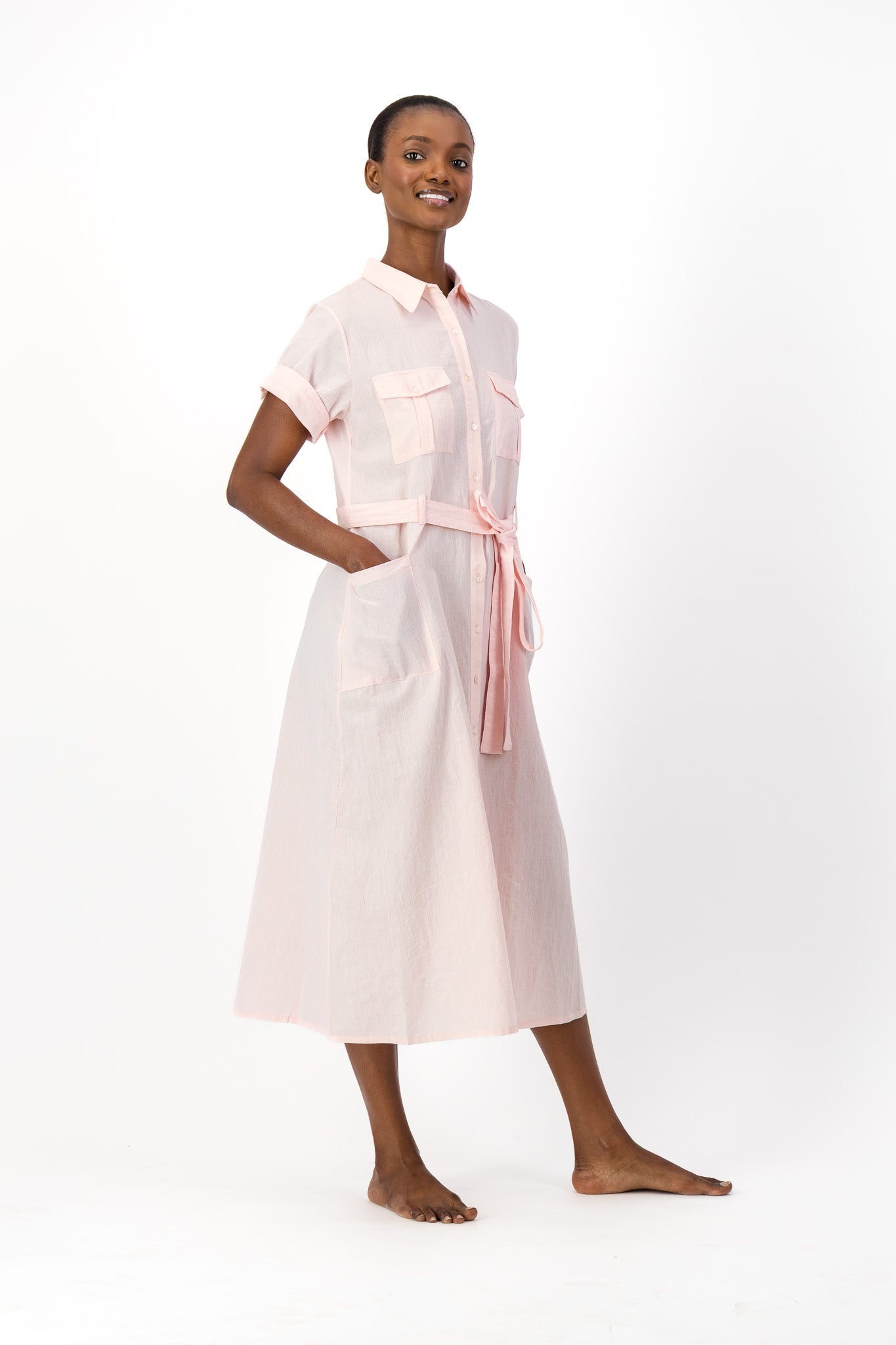 Safari Shirt Dress Handloom - Soft Pink