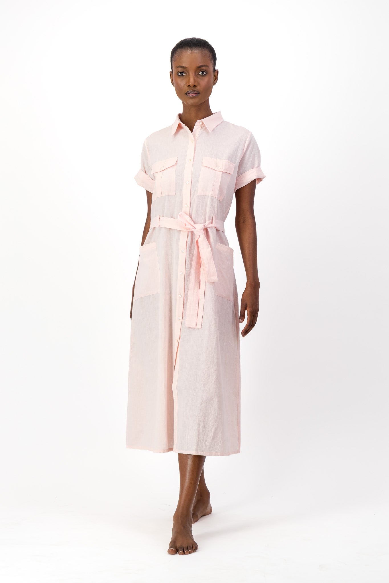Safari Shirt Dress Handloom - Soft Pink