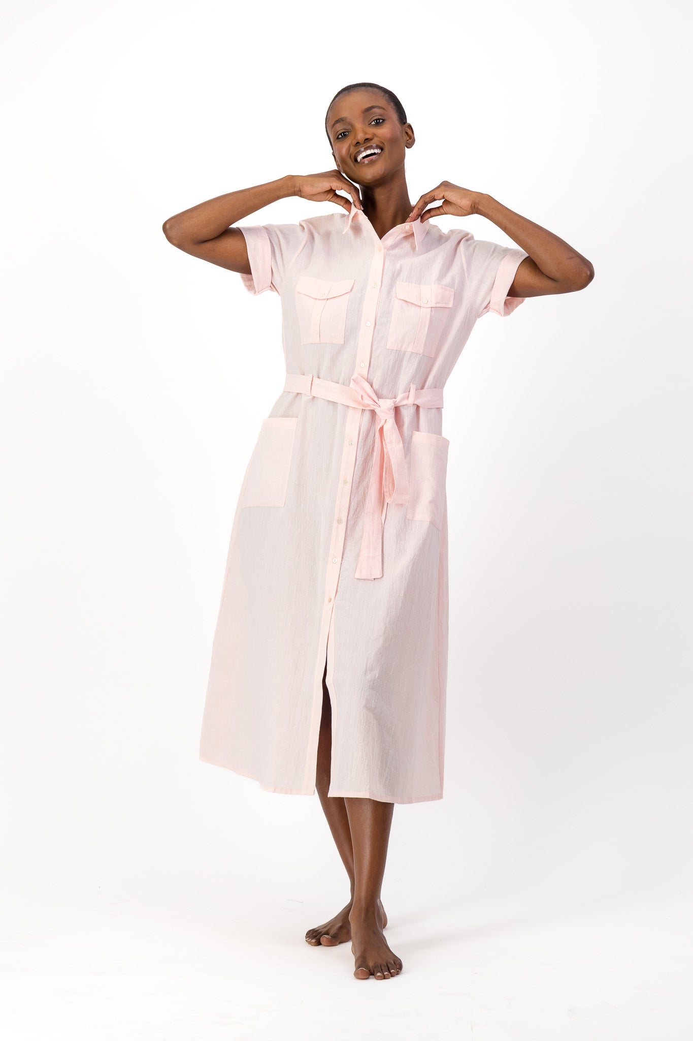 Safari Shirt Dress Handloom - Soft Pink