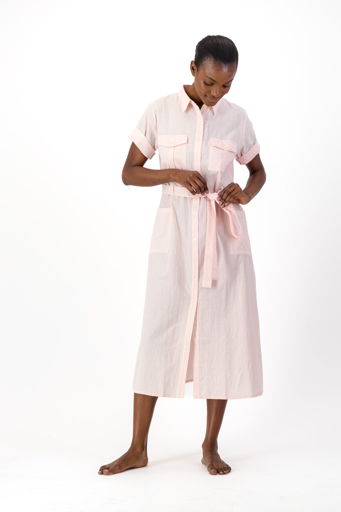 Safari Shirt Dress Handloom - Soft Pink