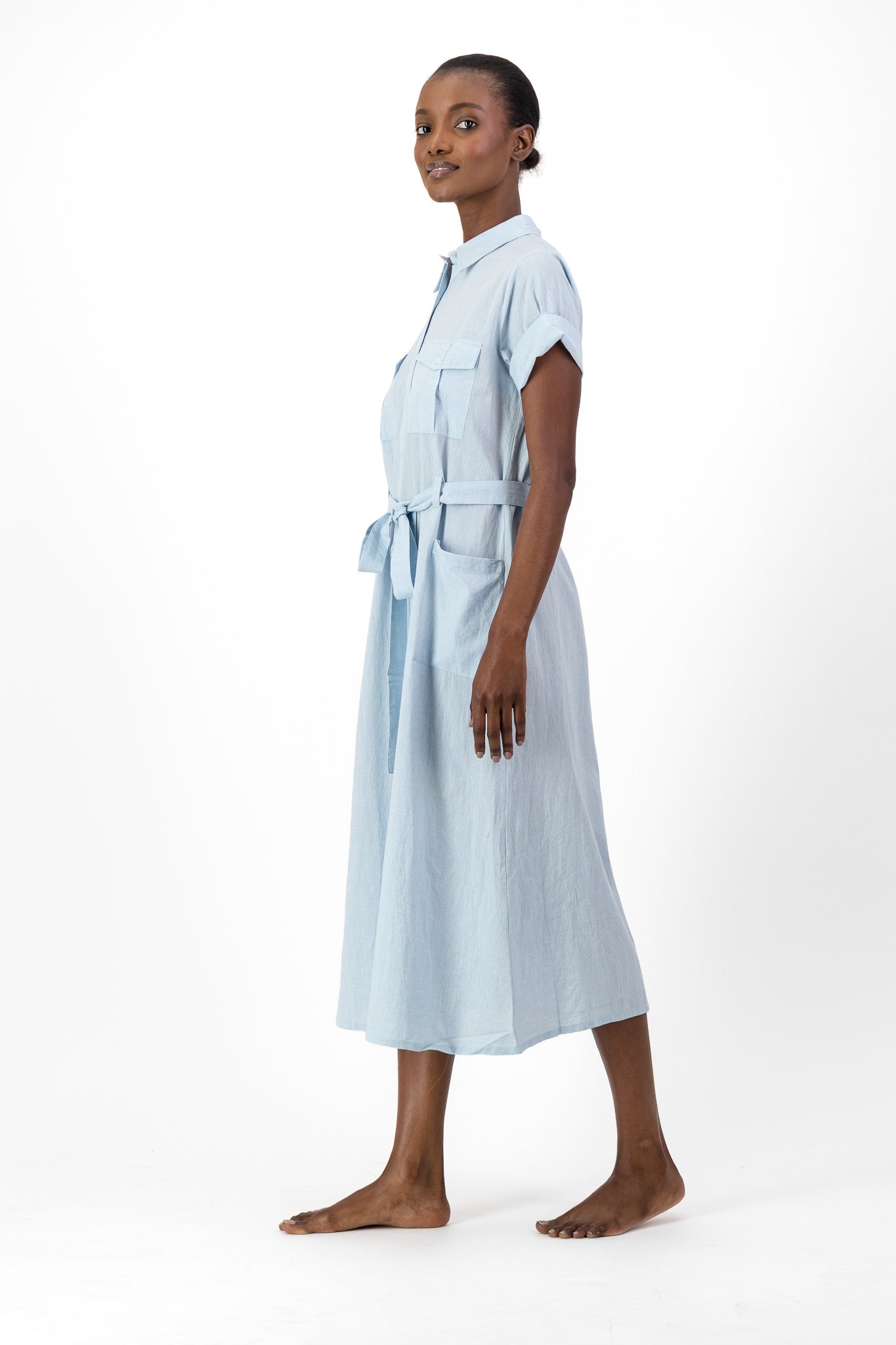 Safari Shirt Dress Handloom - Light Blue