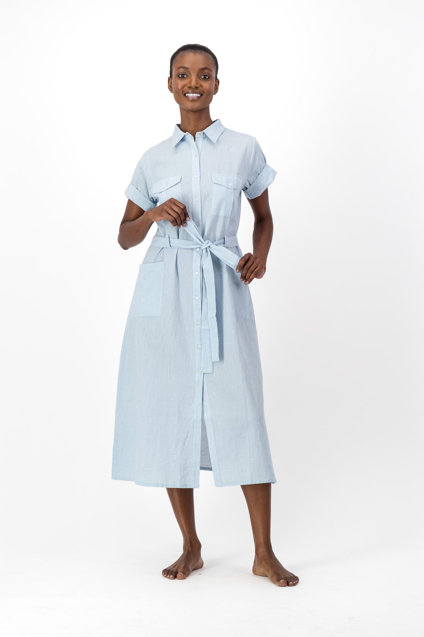Safari Shirt Dress Handloom - Light Blue