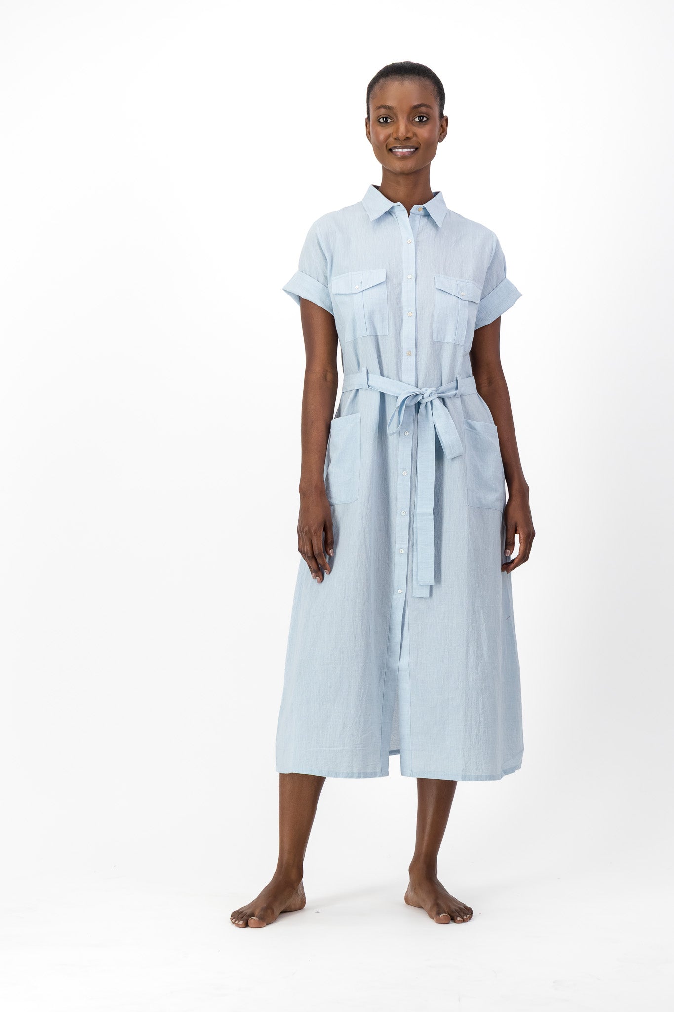 Safari Shirt Dress Handloom - Light Blue