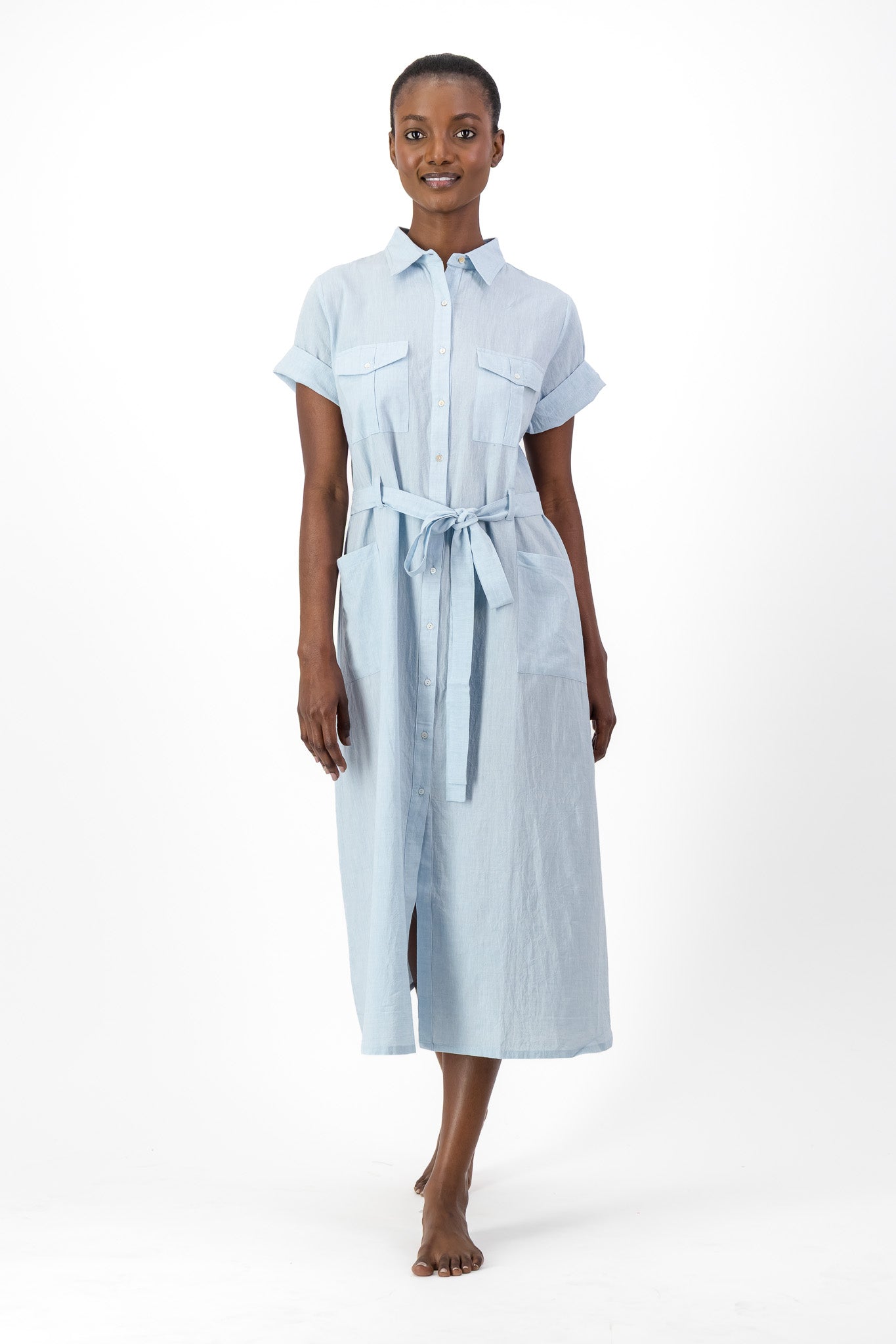 Safari Shirt Dress Handloom - Light Blue