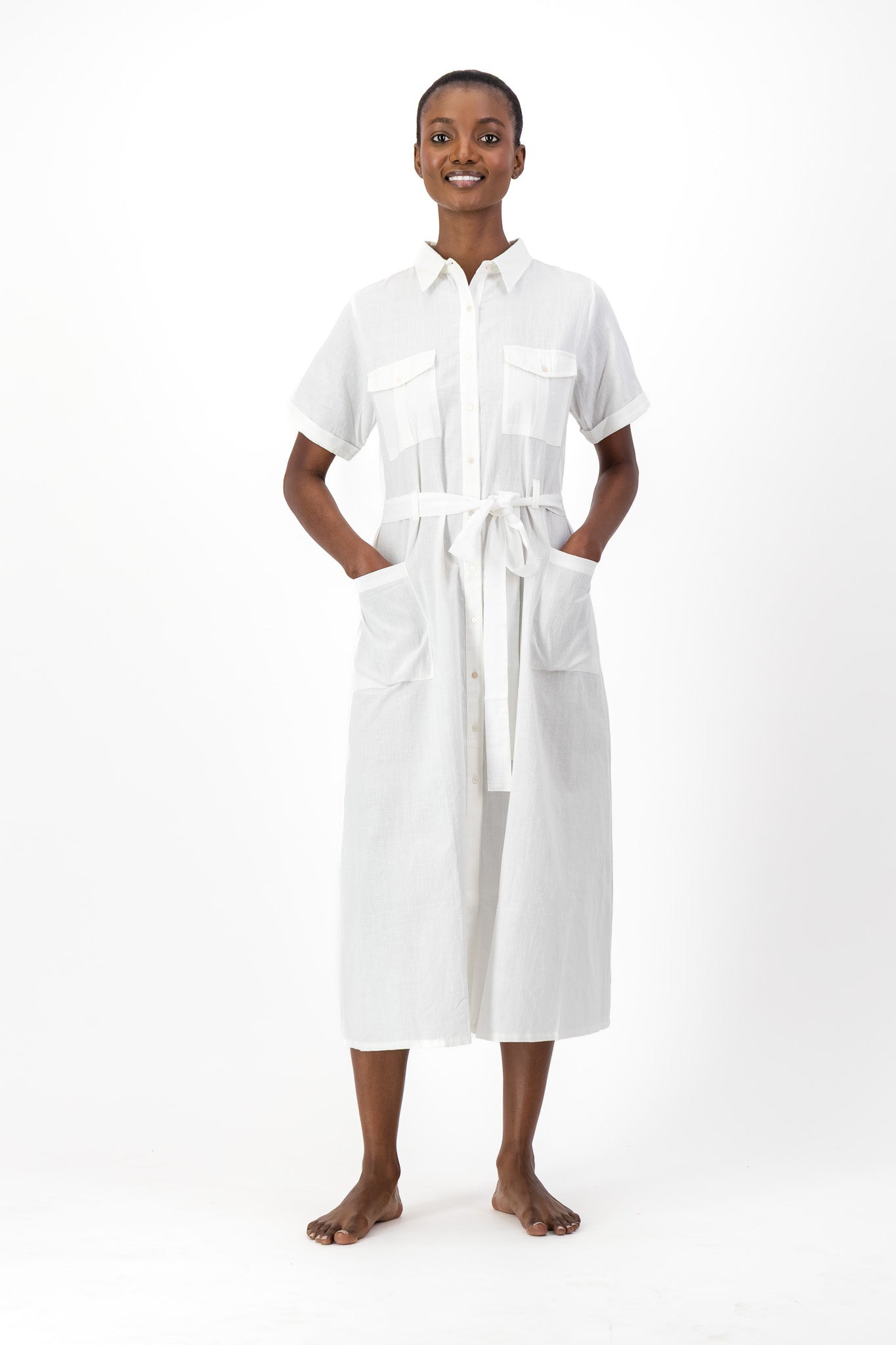 Safari Shirt Dress Handloom - White