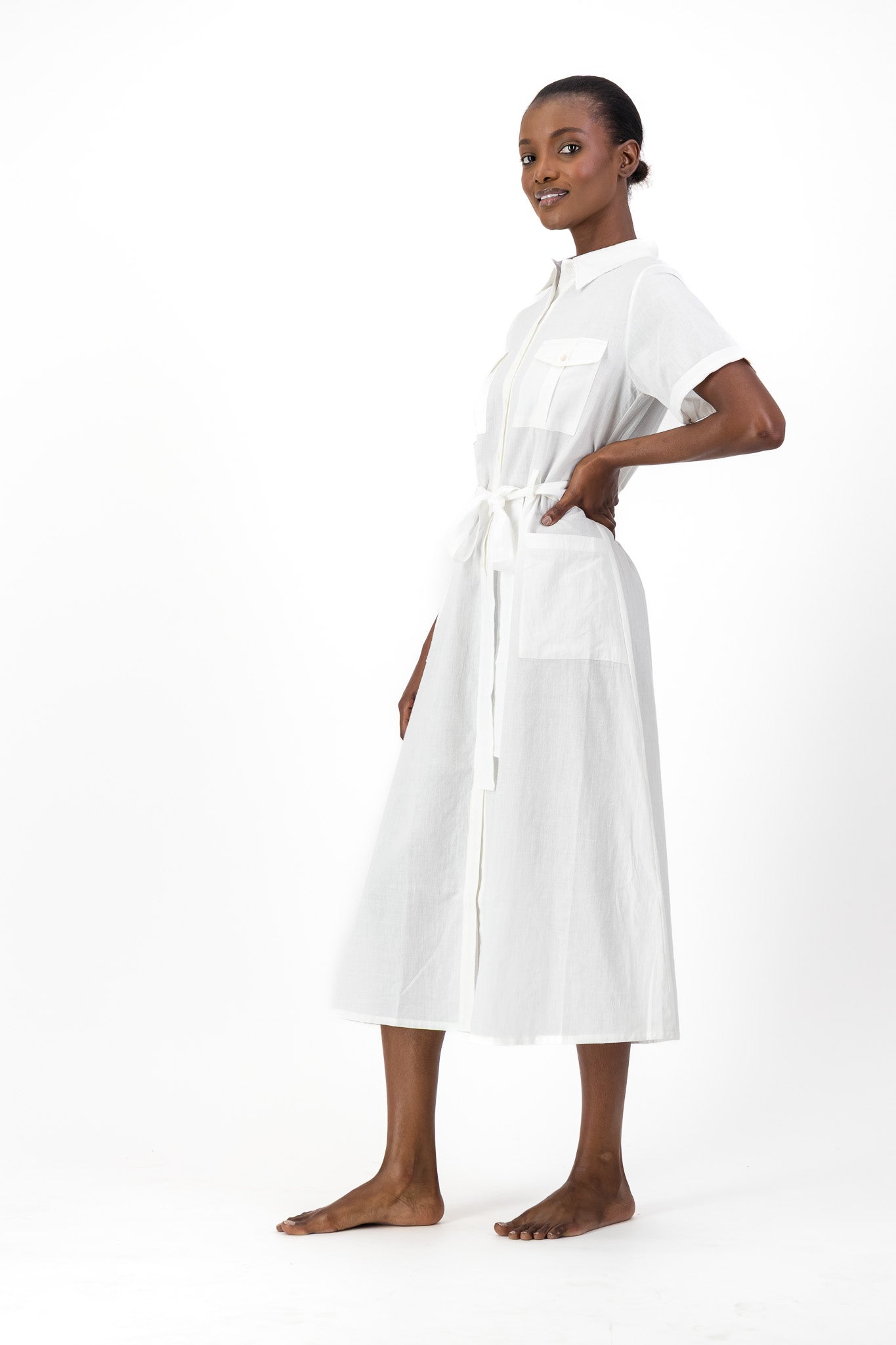 Safari Shirt Dress Handloom - White