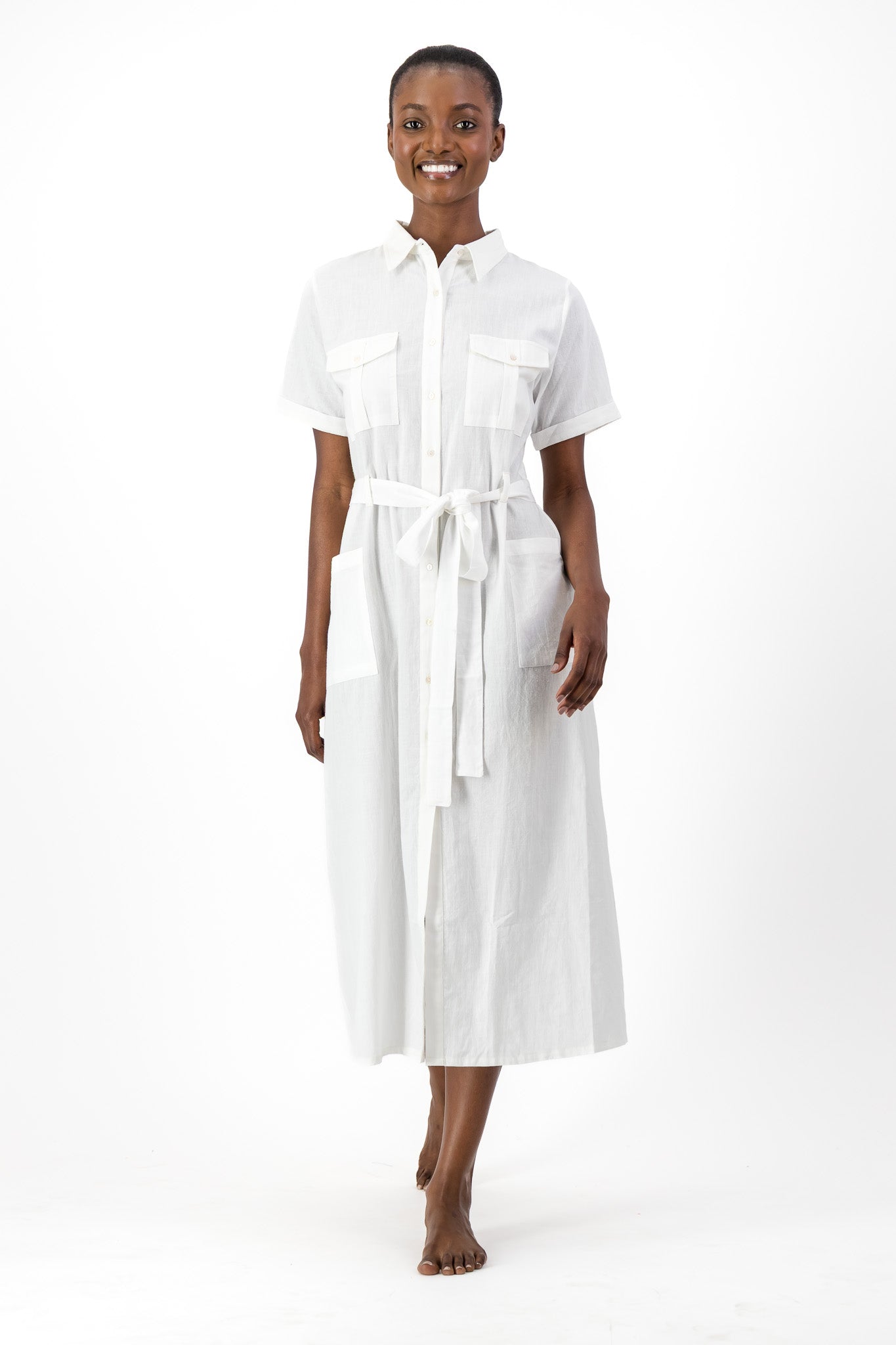 Safari Shirt Dress Handloom - White
