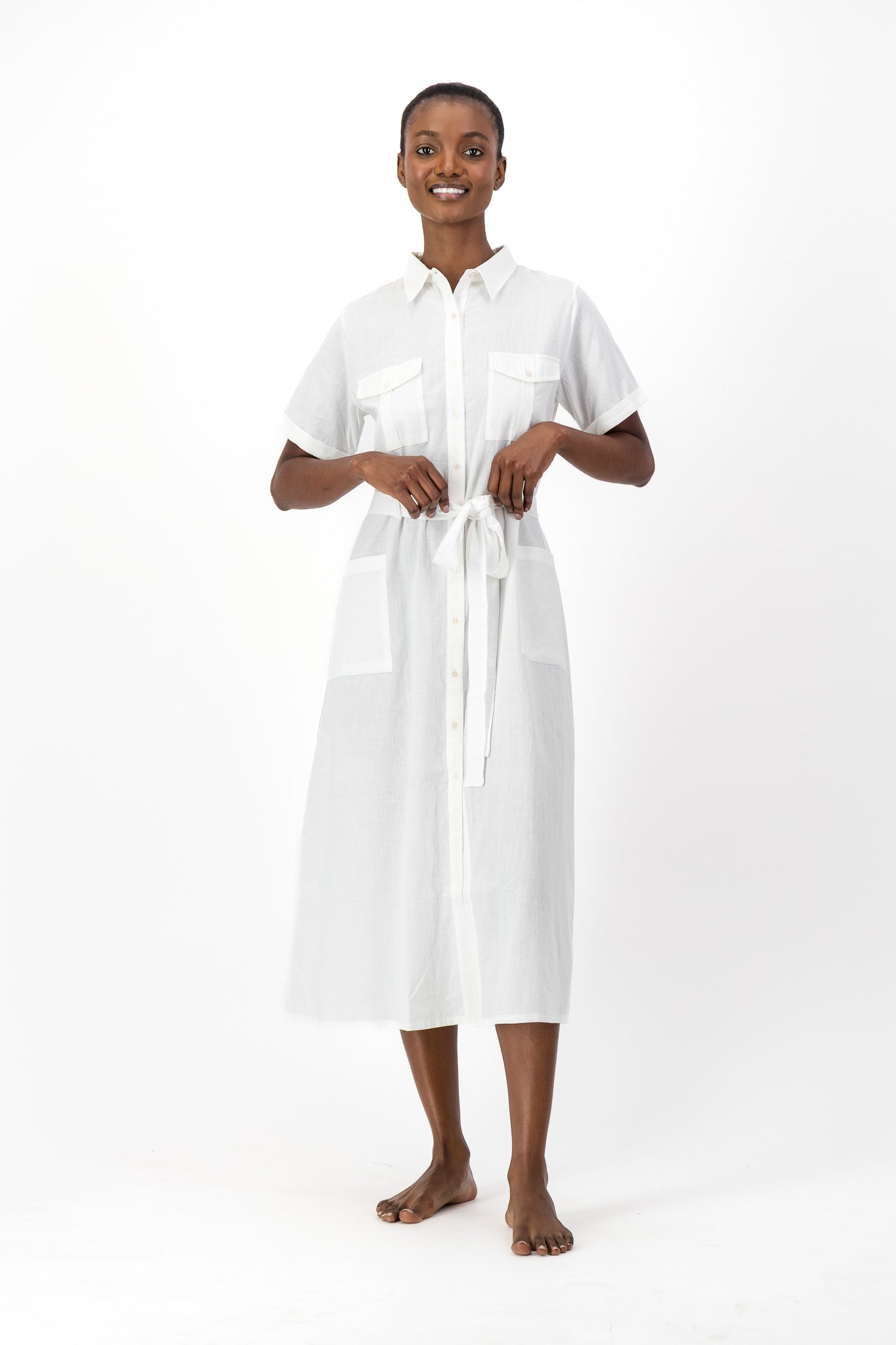 Safari Shirt Dress Handloom - White