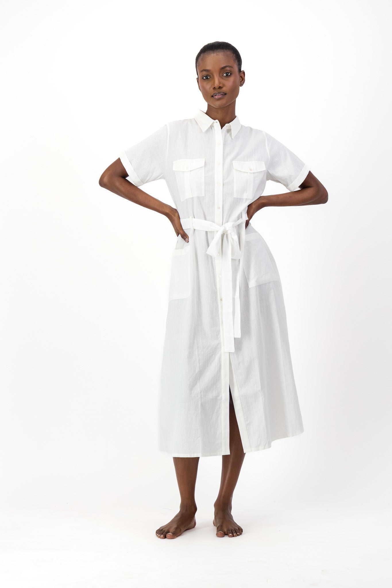 Safari Shirt Dress Handloom - White