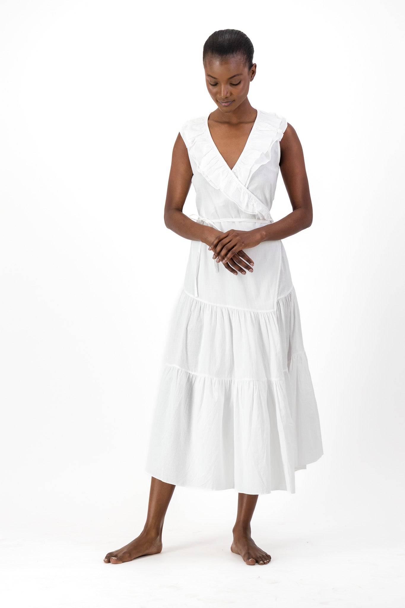 Frill Wrap Dress Handloom - White