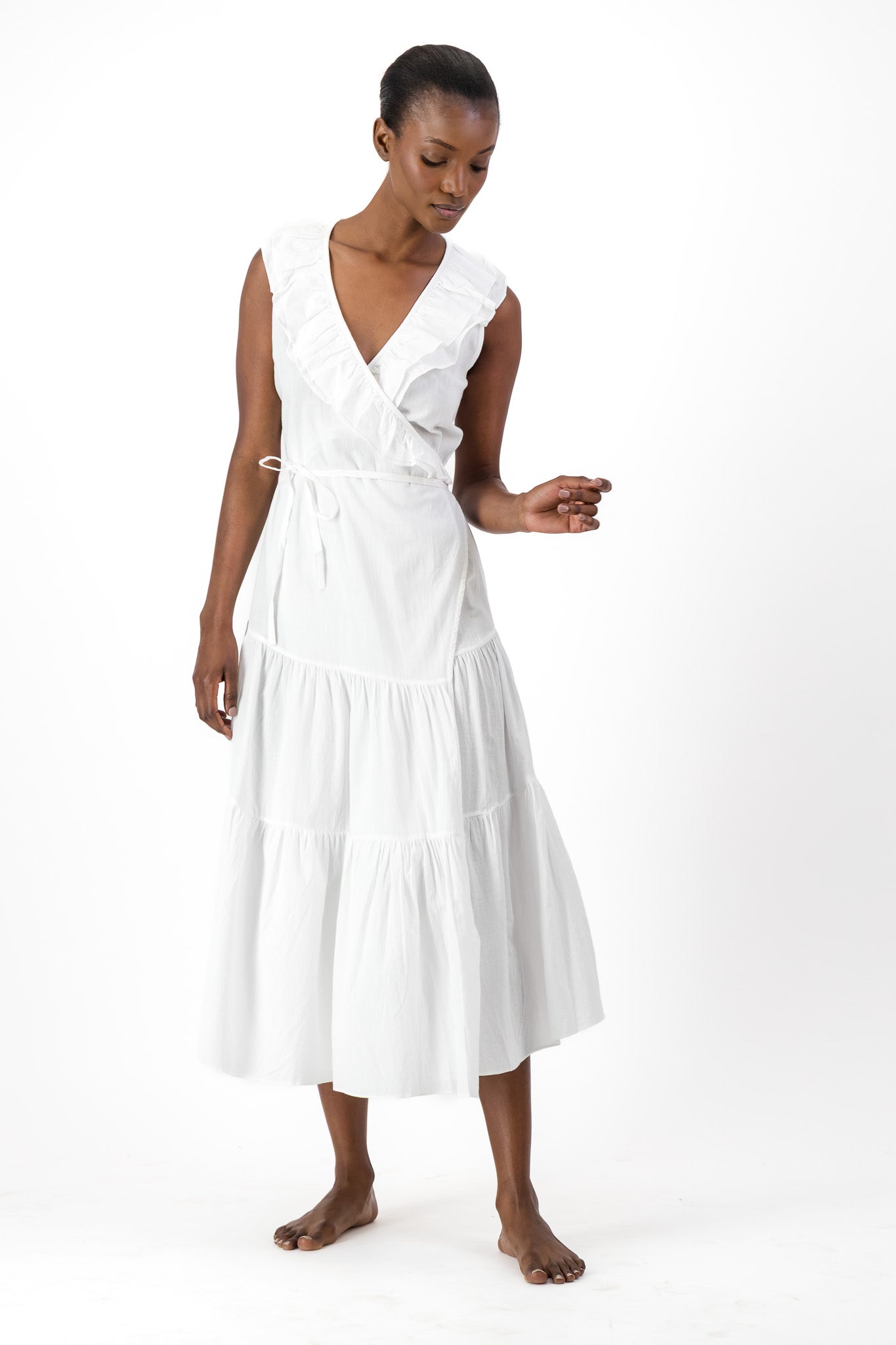 Frill Wrap Dress Handloom - White