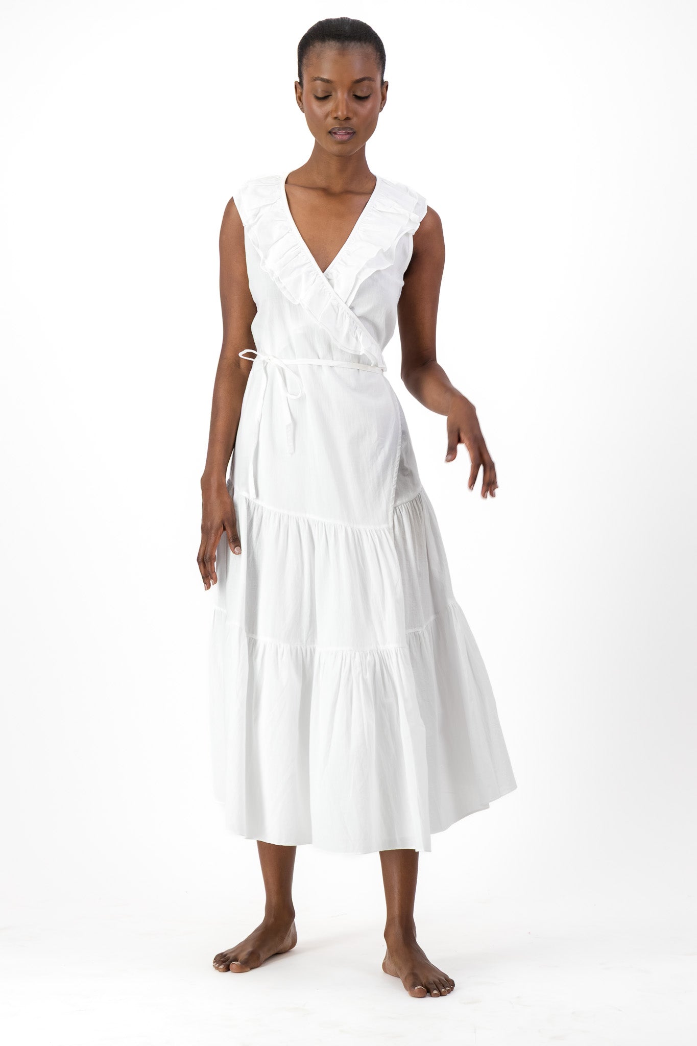 Frill Wrap Dress Handloom - White