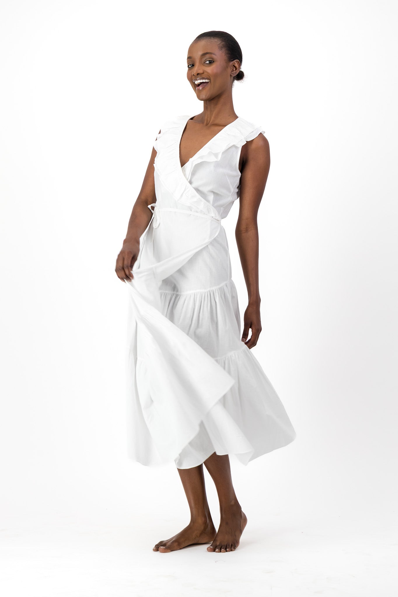 Frill Wrap Dress Handloom - White