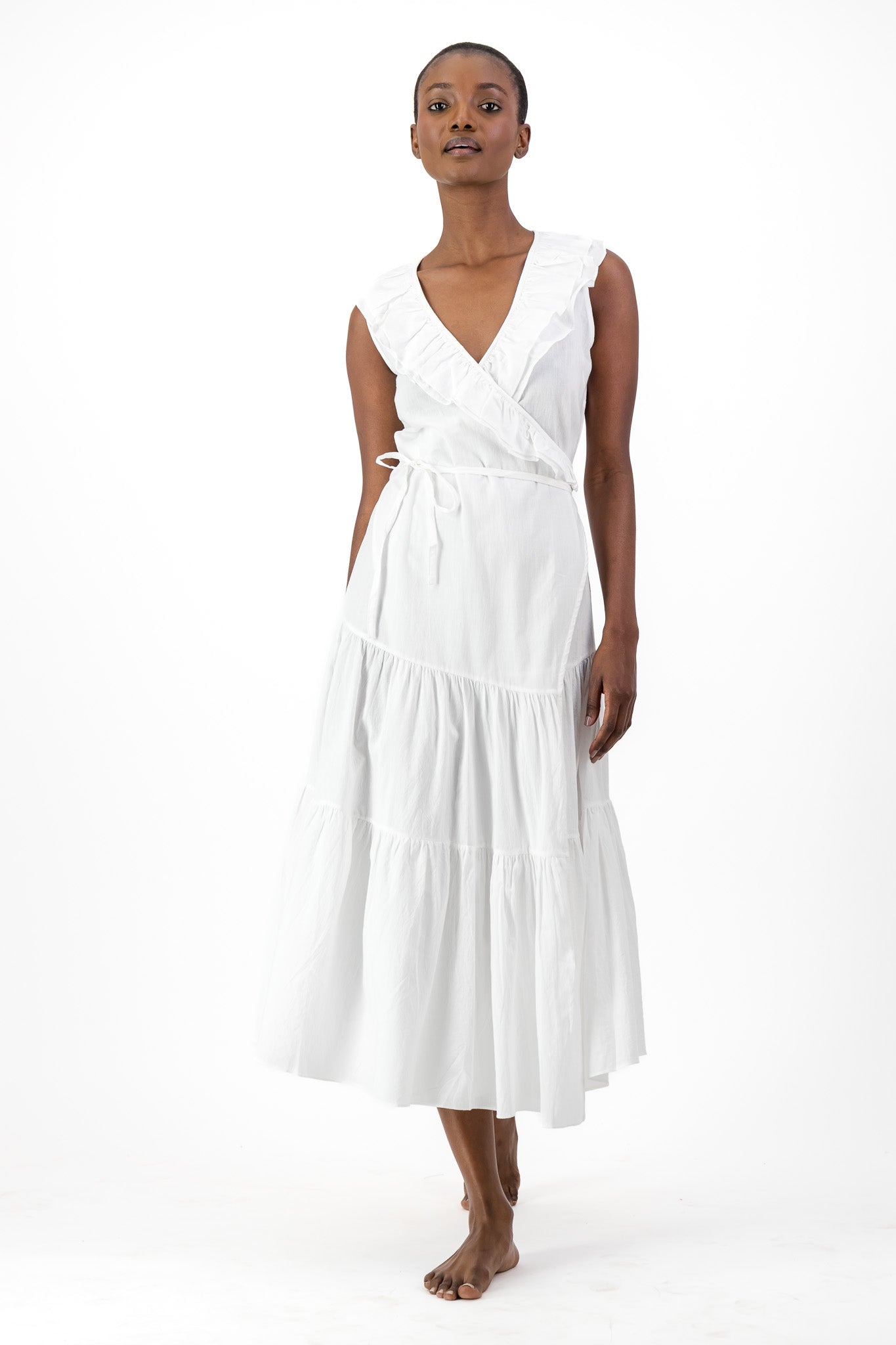 Frill Wrap Dress Handloom - White