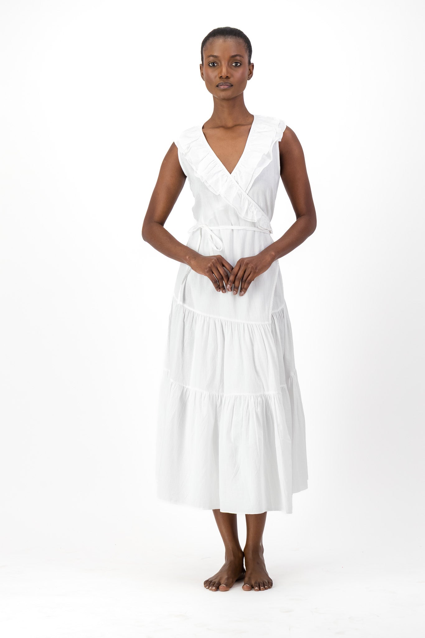 Frill Wrap Dress Handloom - White