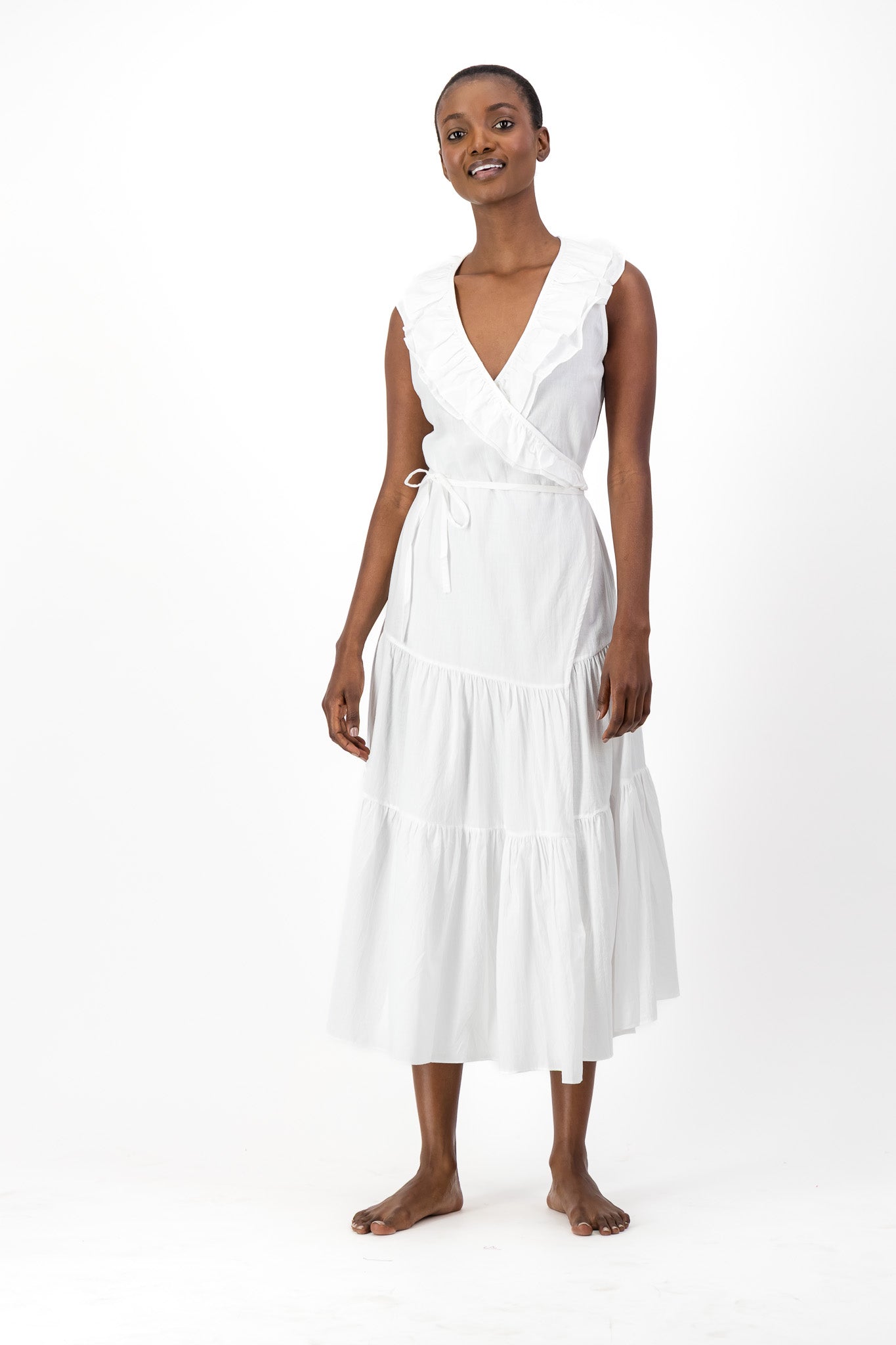 Frill Wrap Dress Handloom - White