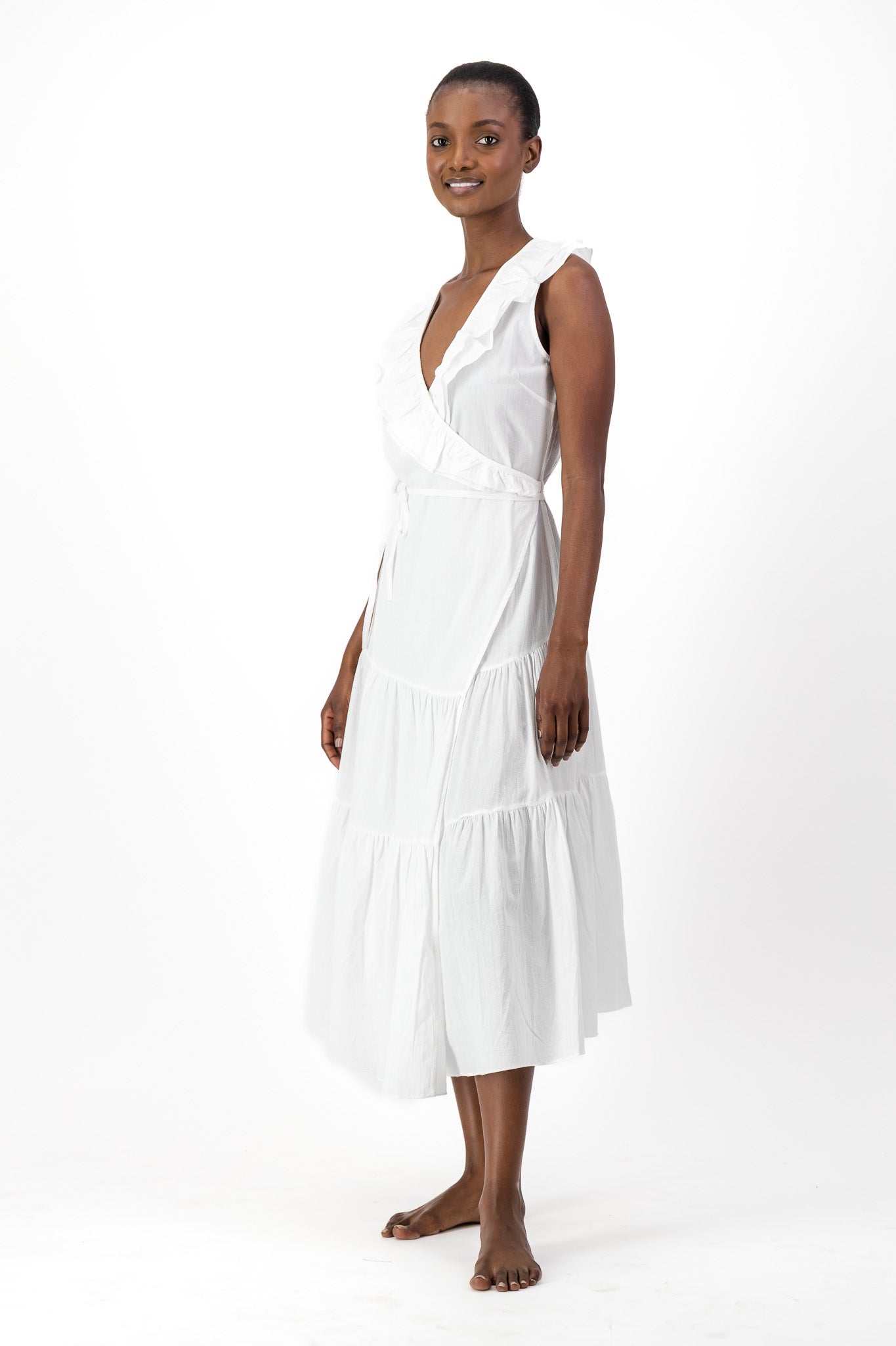 Frill Wrap Dress Handloom - White
