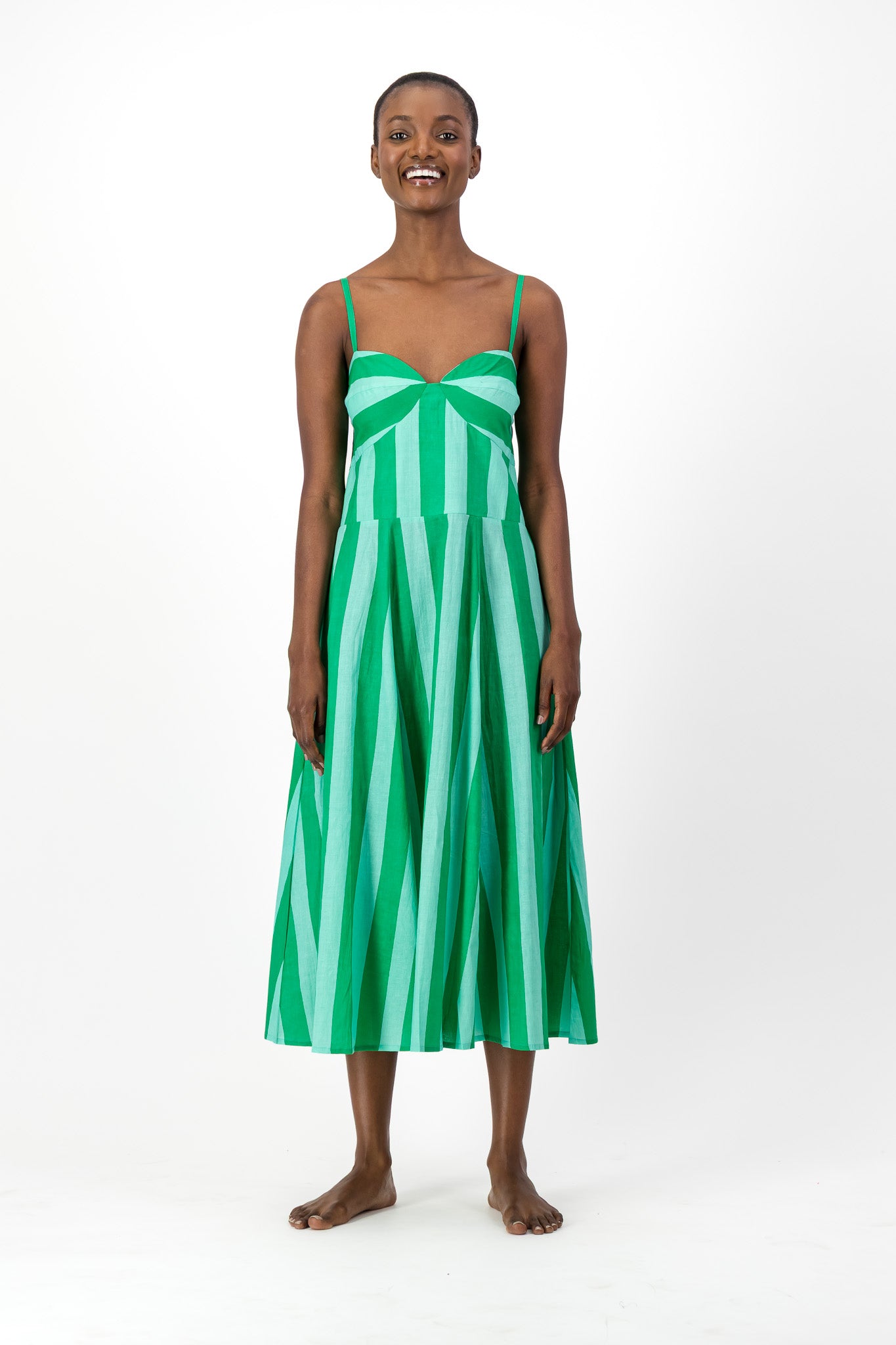 Daphne Dress - Green Stripe